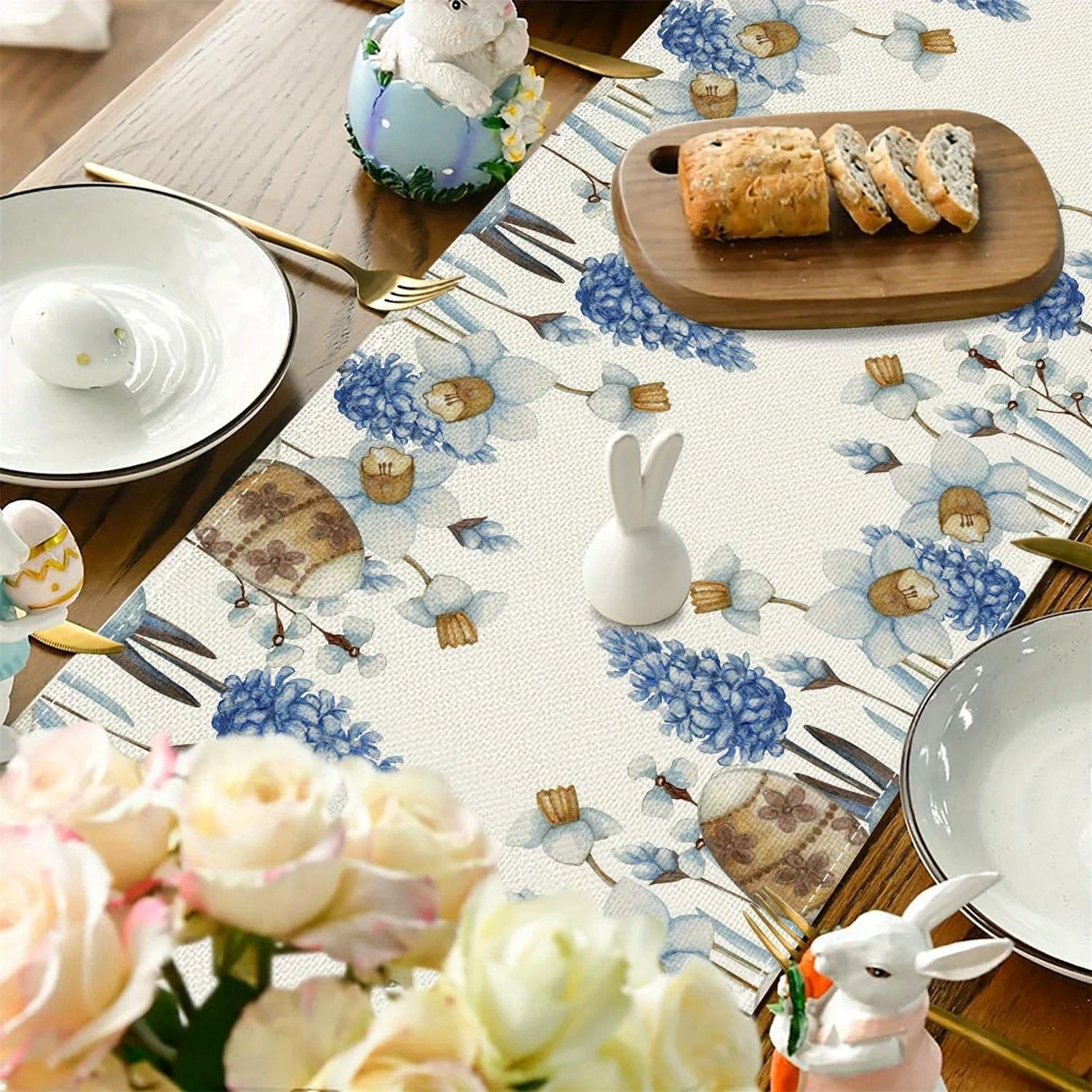 Easter Table Runner Spring Floral Linen Botanical Dining Table Decor 3