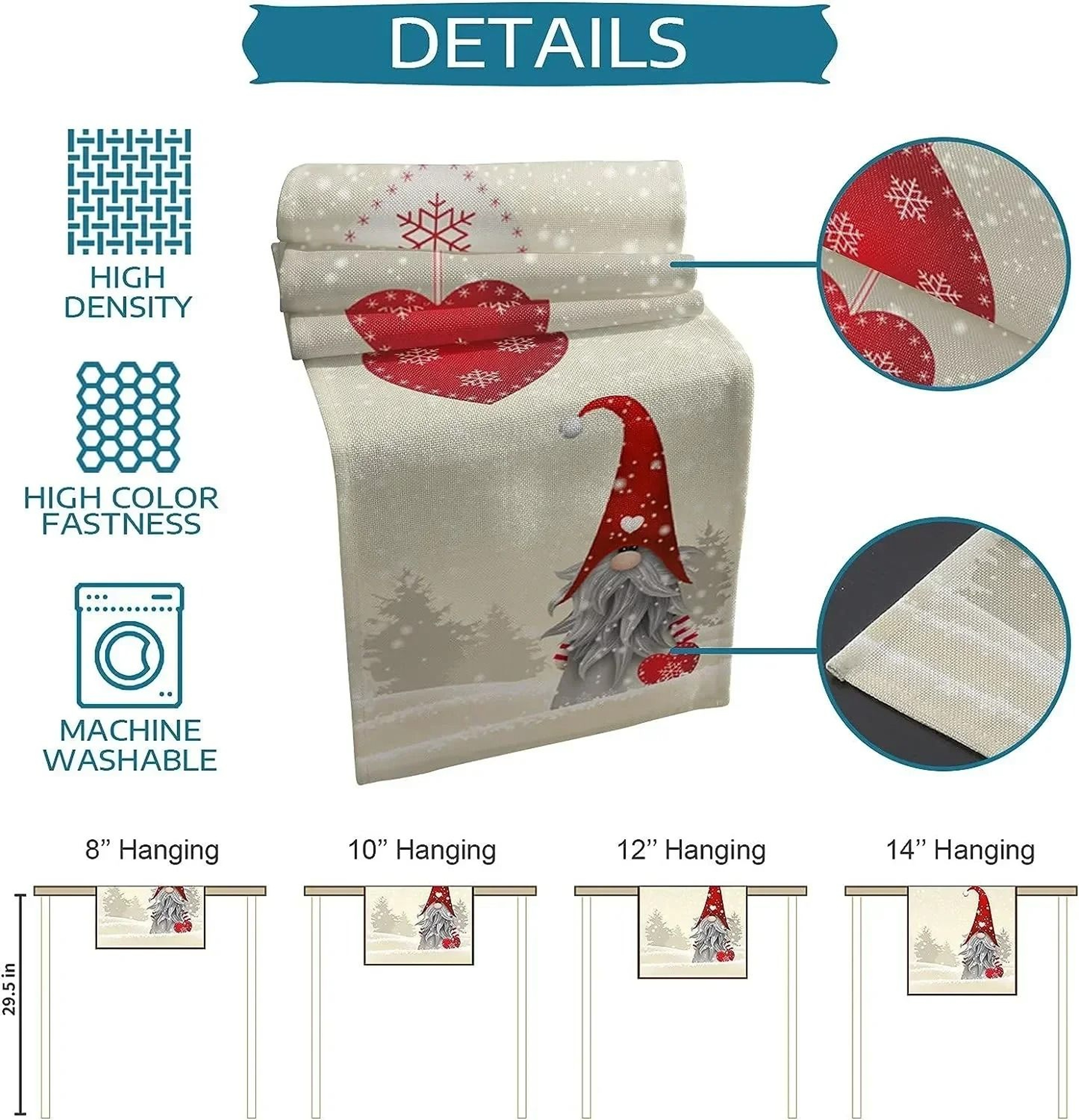 Christmas Gnome Table Runner Linen Holiday Snowflake Dining Table Decor 3