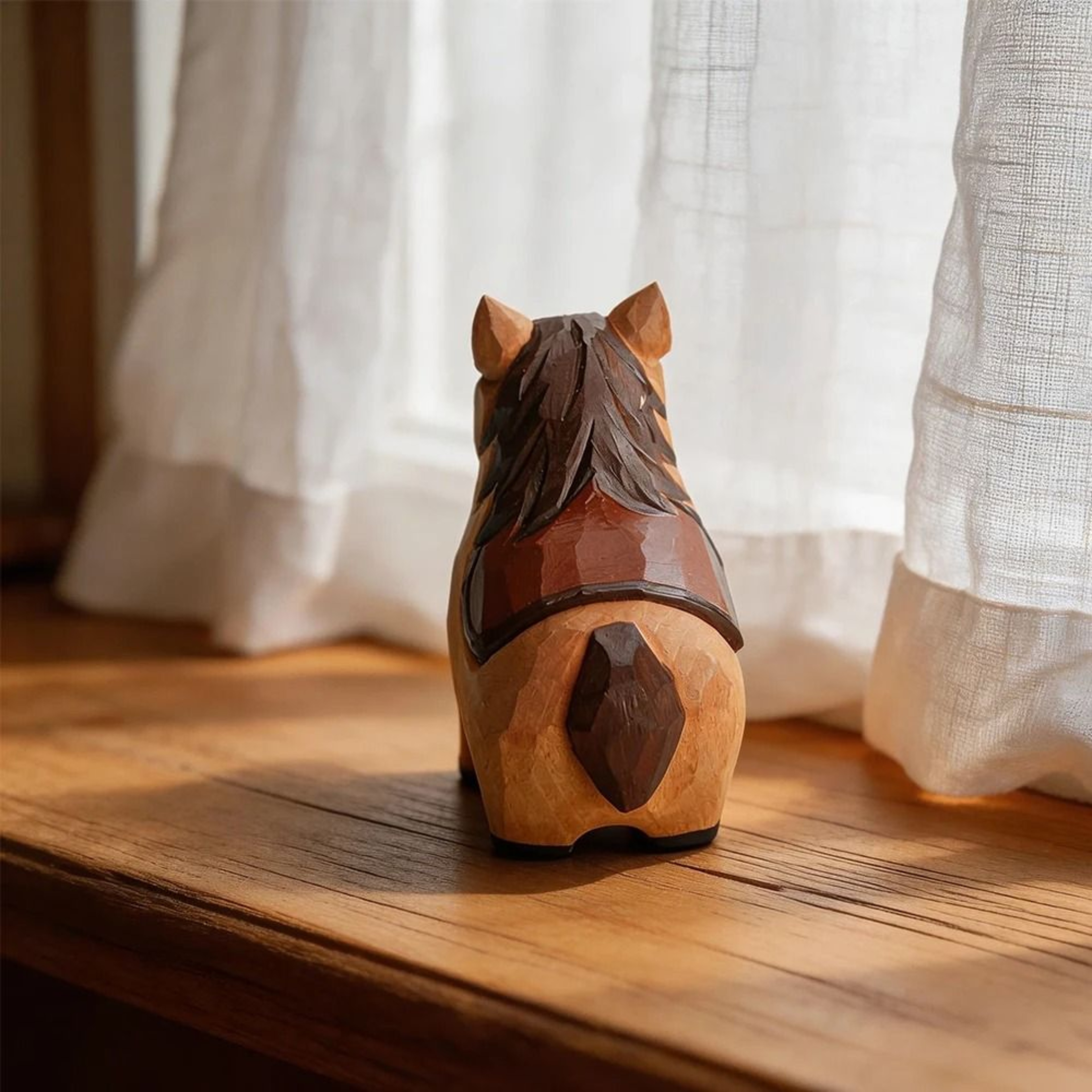 Hand Carved Wooden Horse Figurine Rustic Animal Desk Decor Ornament 3