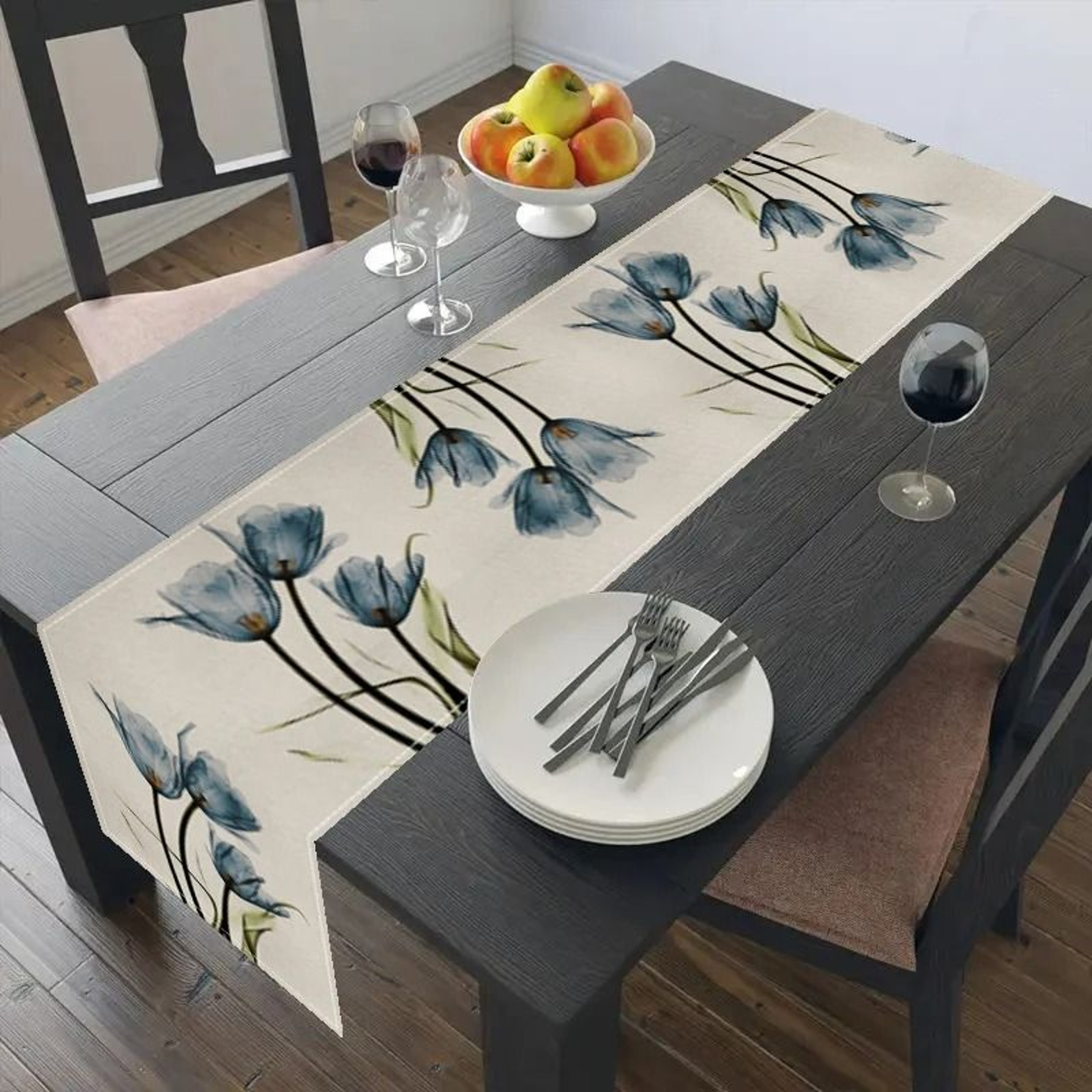 Tulip Linen Table Runner Farmhouse Floral Dining Table Decor 1