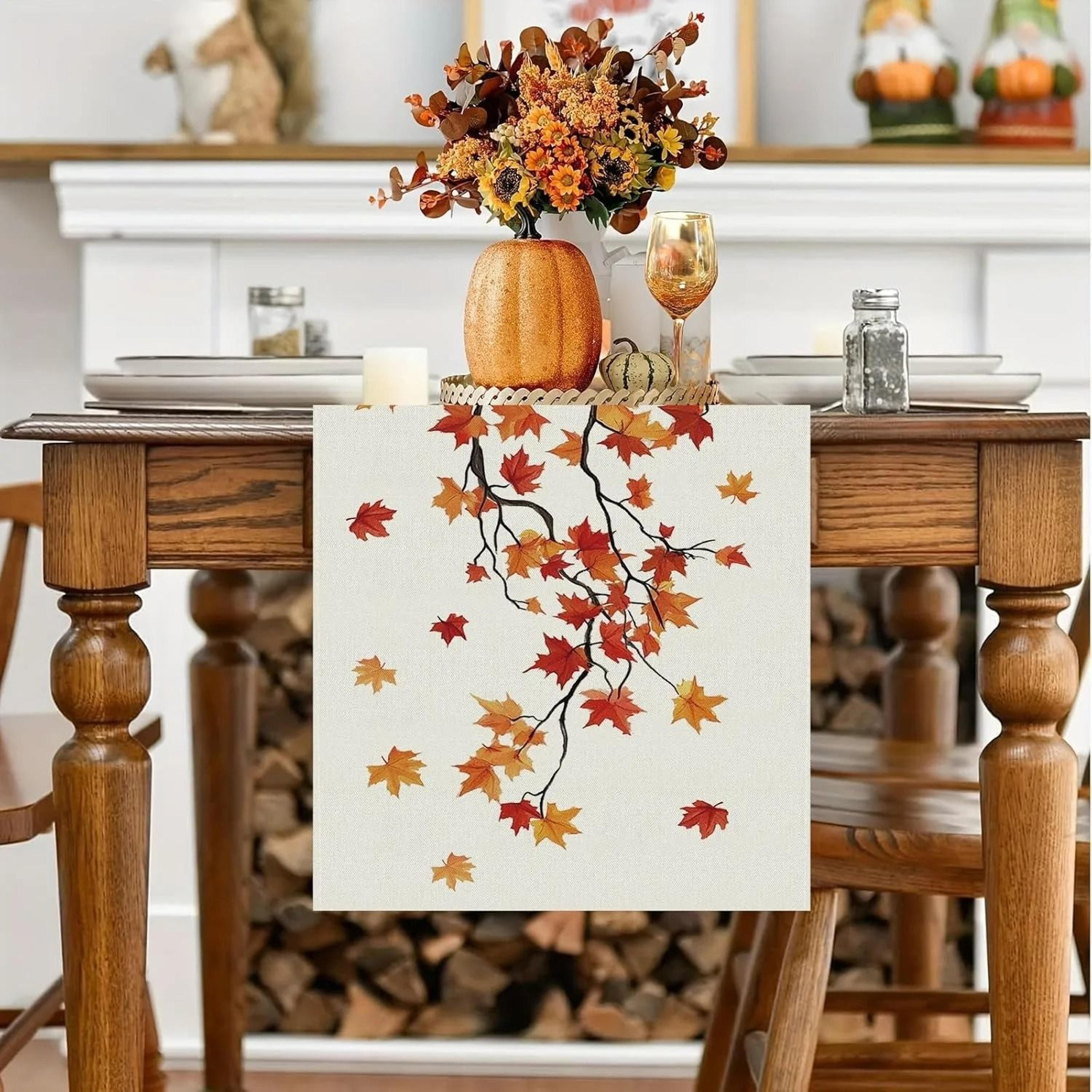 Maple Leaf Burlap Table Runner Autumn Farmhouse Dining Table Decor 4