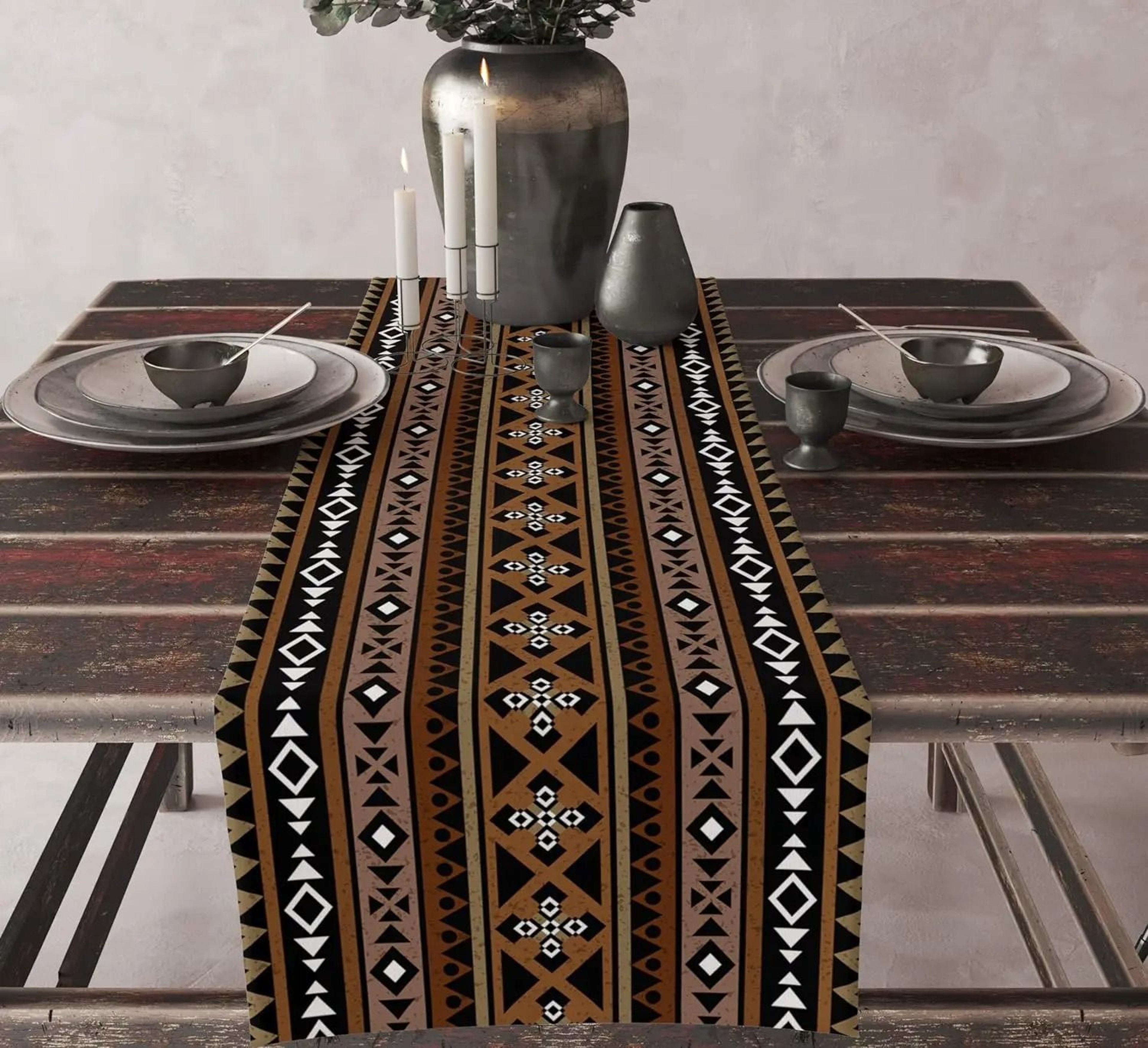 Boho Aztec Linen Table Runner Geometric Tribal Dining Table Decor 3
