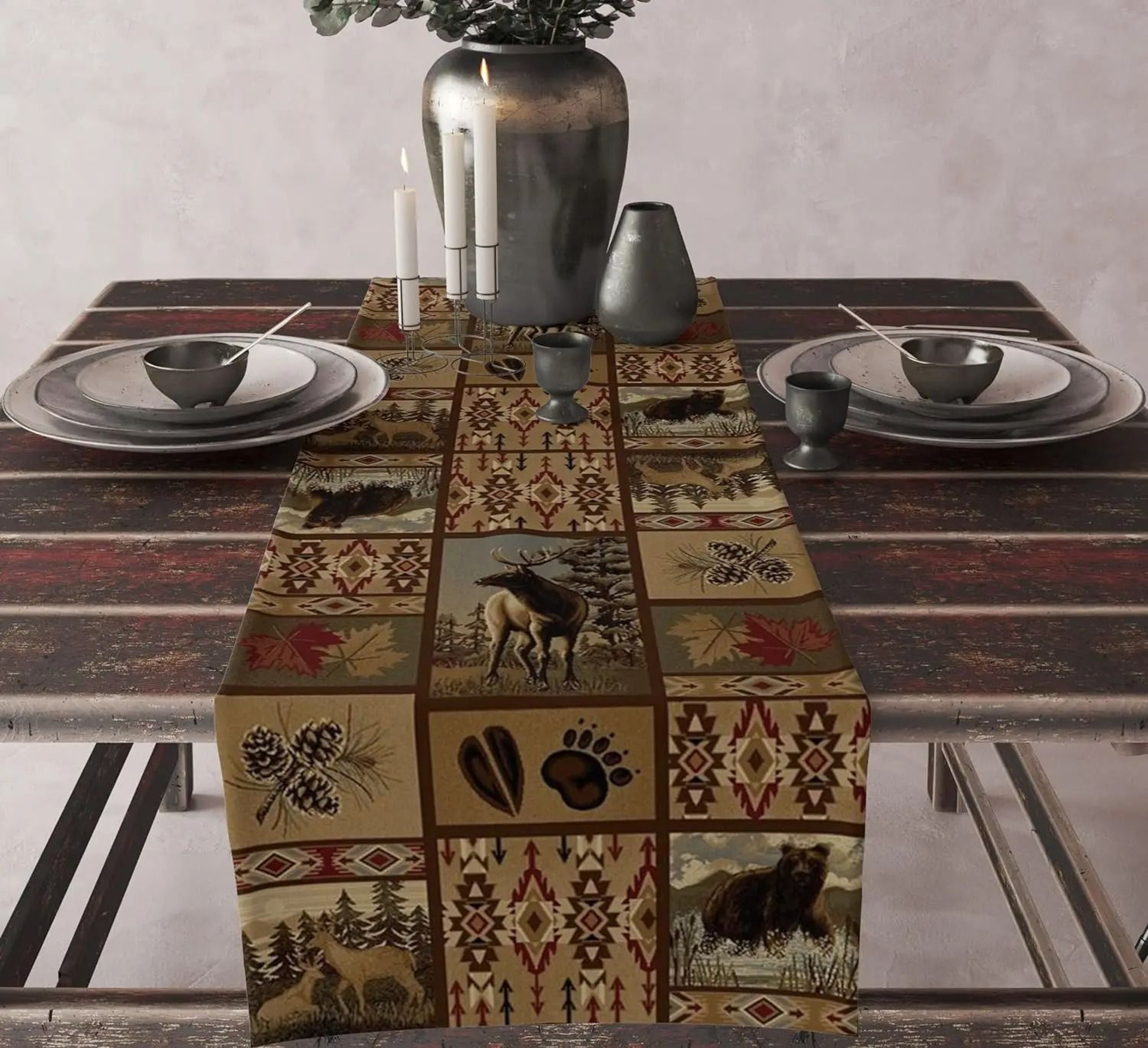 Boho Aztec Linen Table Runner Geometric Tribal Dining Table Decor 4