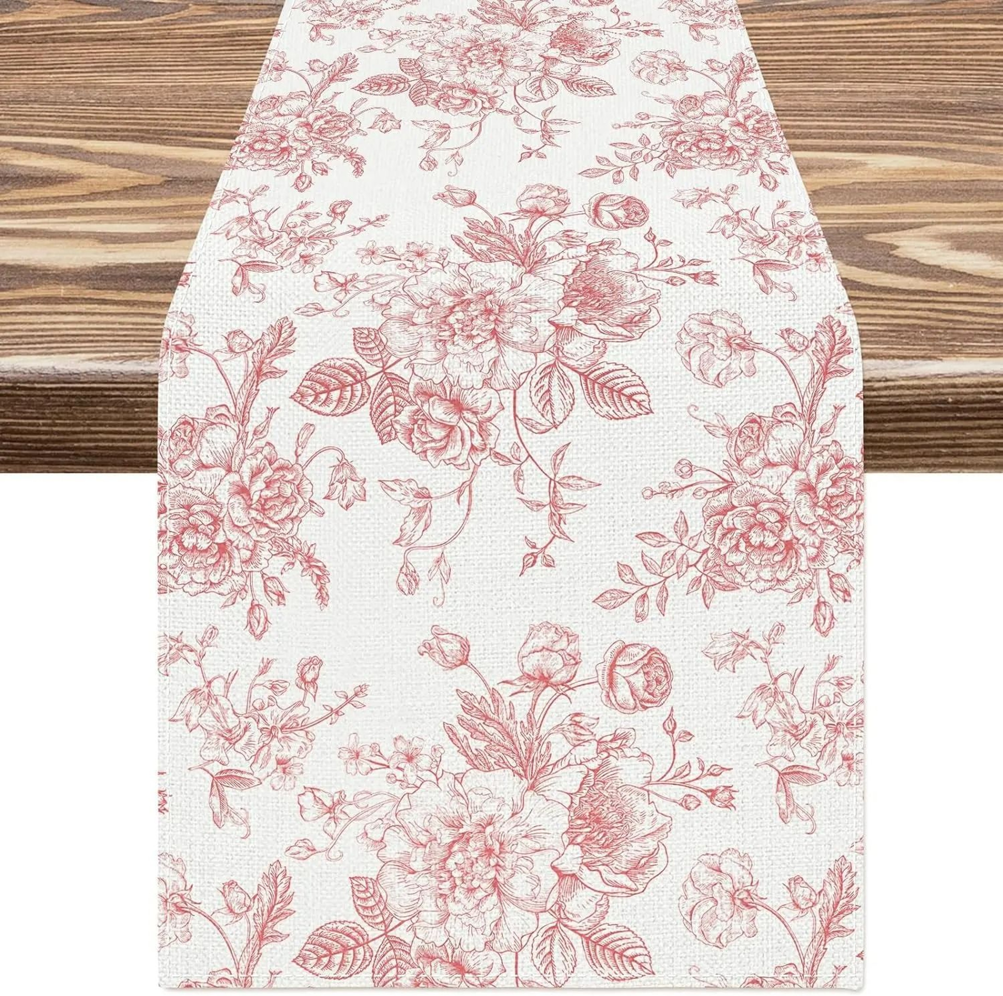 Chinoiserie Blue Floral Linen Table Runner Elegant Dining Table Decor 0