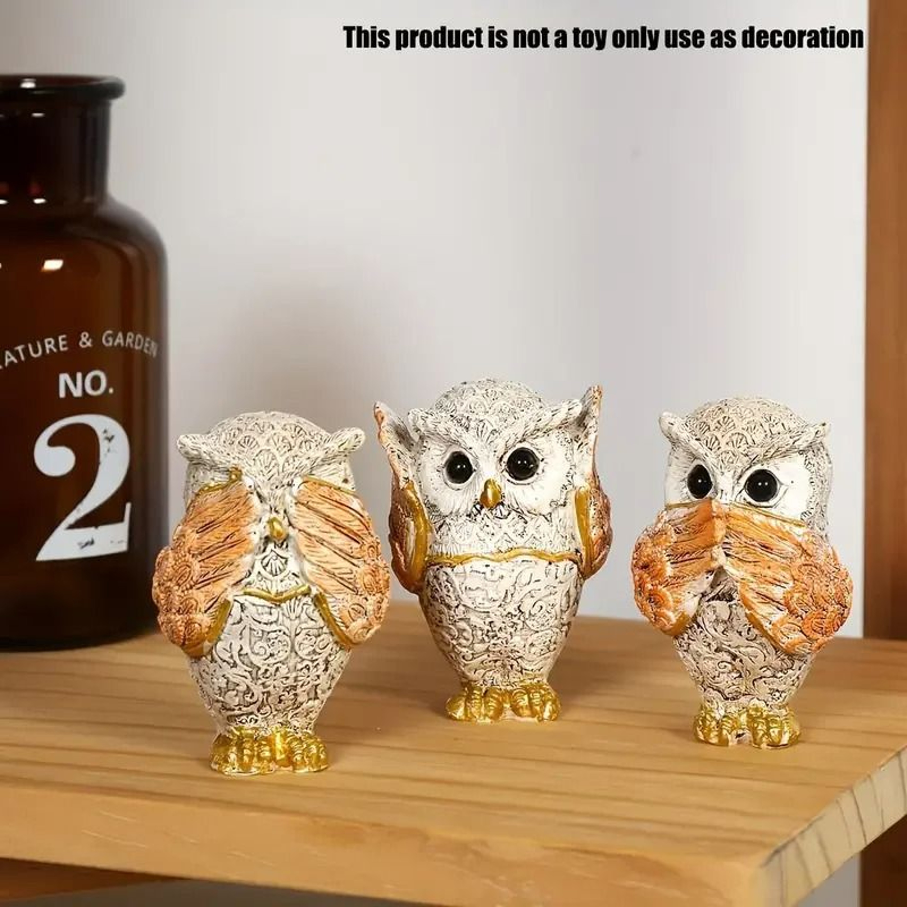 Resin Owl Figurine Set Decorative Animal Home Decor Statues 5