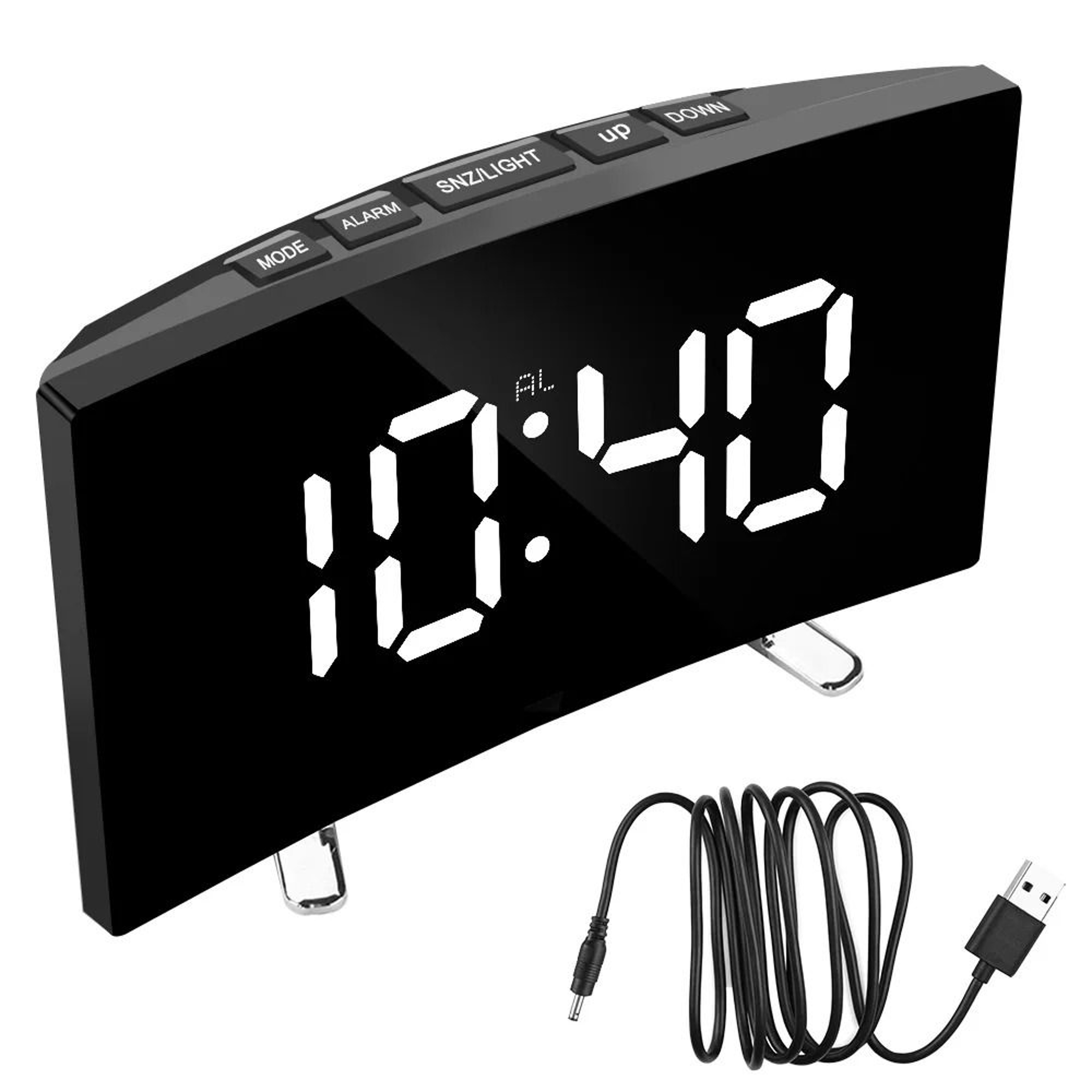 LED Mirror Alarm Clock Dimmable Digital Desk Clock For Bedroom 3