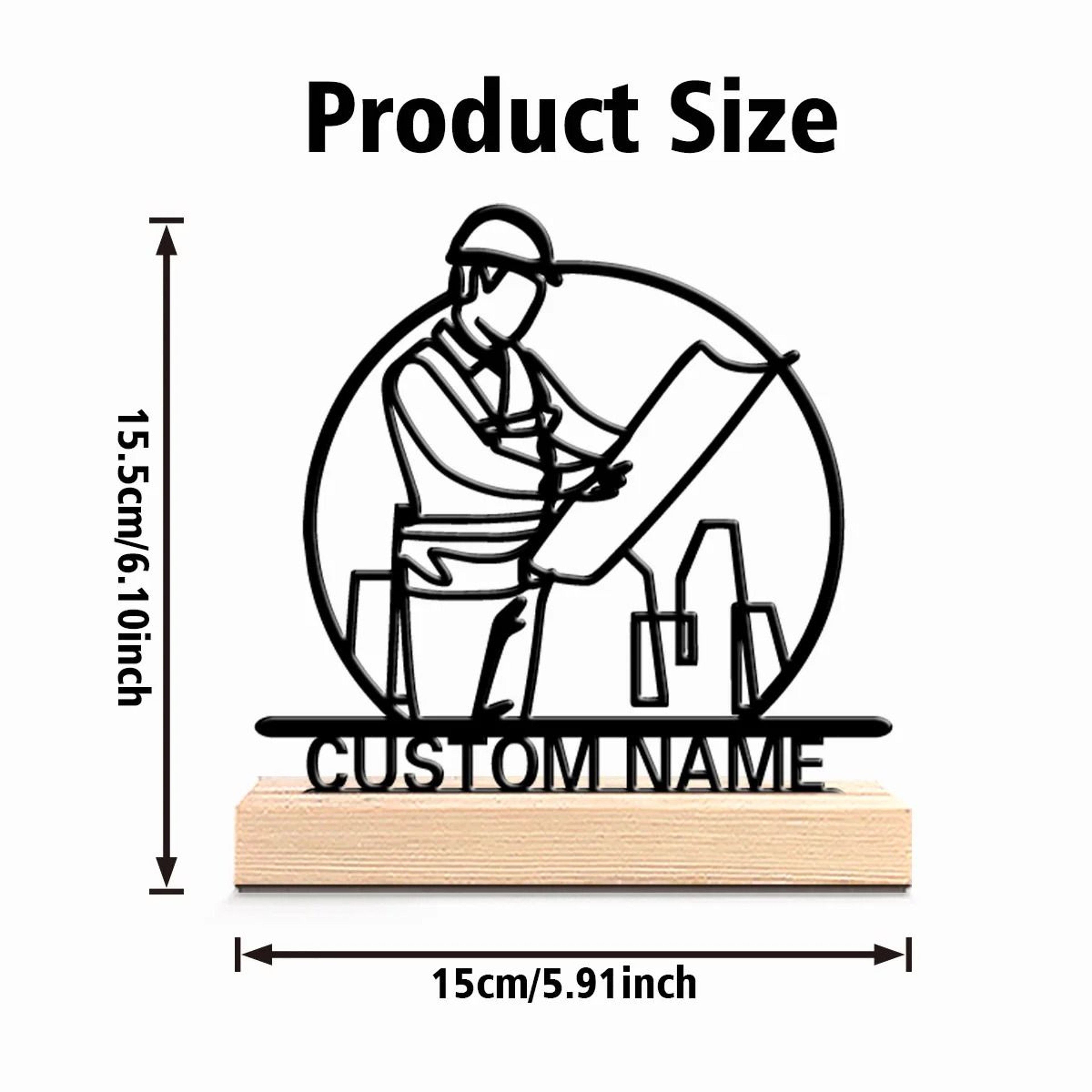 Personalized Architect Metal Statue Desk Decor With Wooden Base Office Sculpture 4