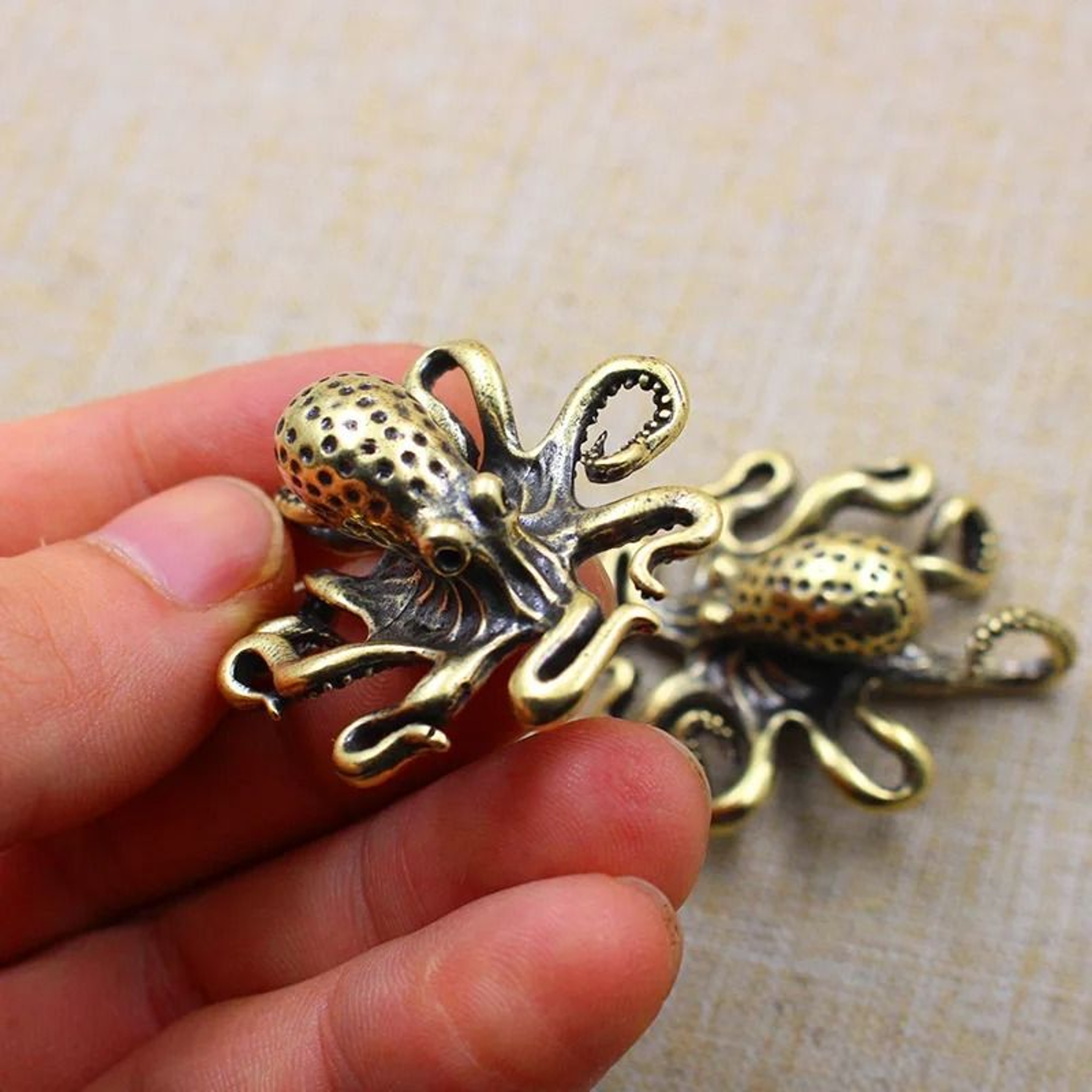 Brass Octopus Figurine Mini Sea Animal Desk Decor Tea Pet Ornament 6
