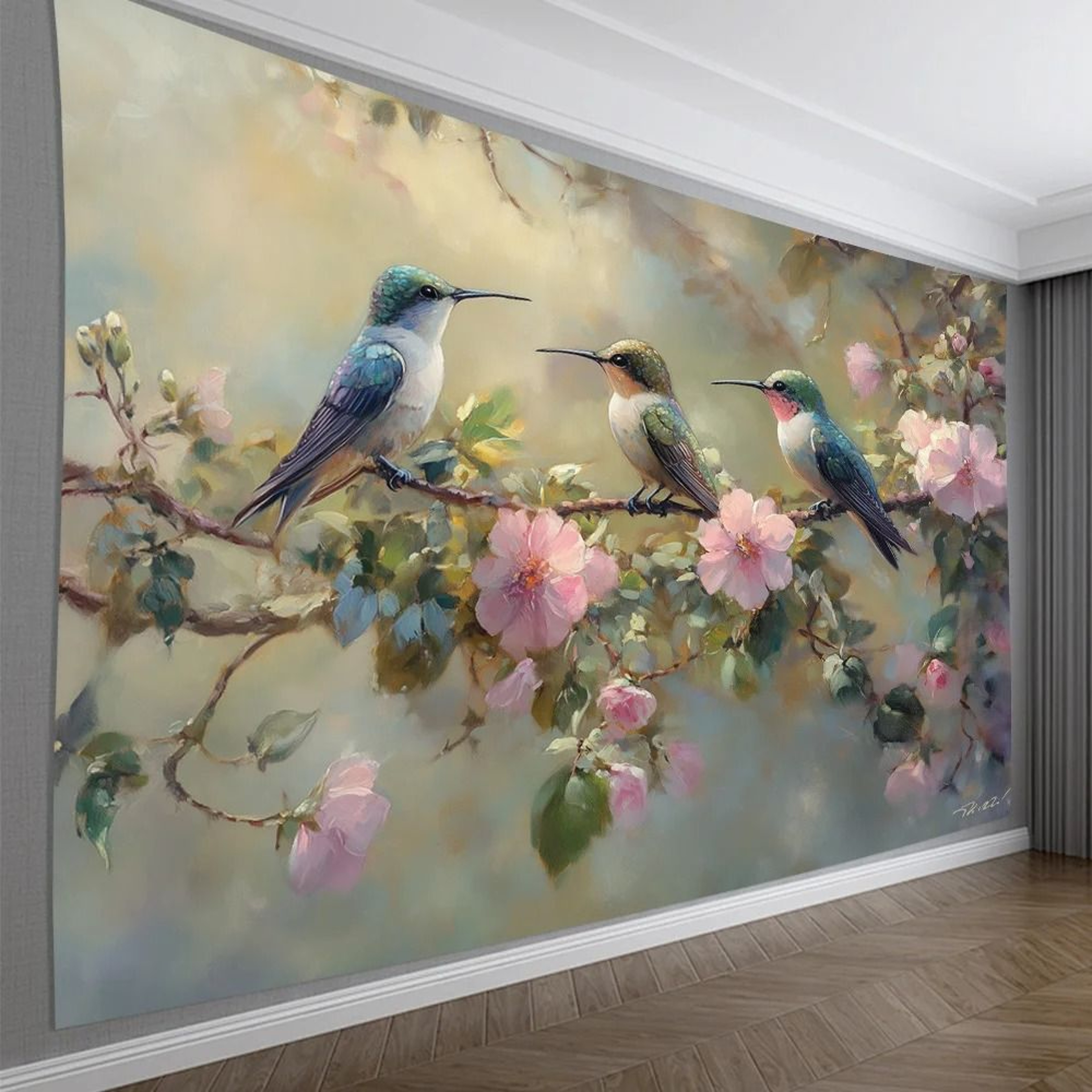Hummingbird Wall Tapestry Floral Bird Wall Decor For Bedroom And Office 3