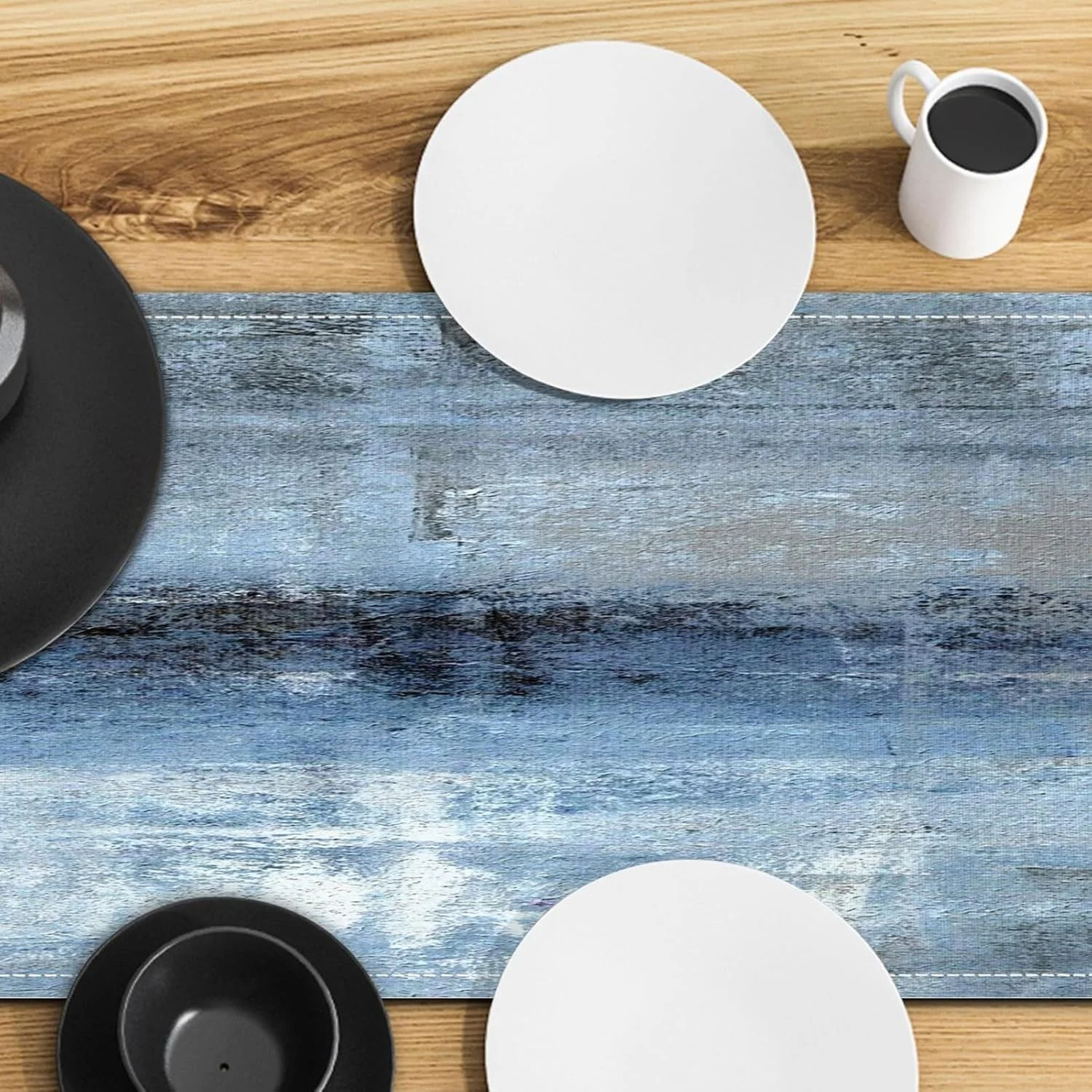 Modern Tie Dye Linen Table Runner Rustic Farmhouse Dining Table Decor 3