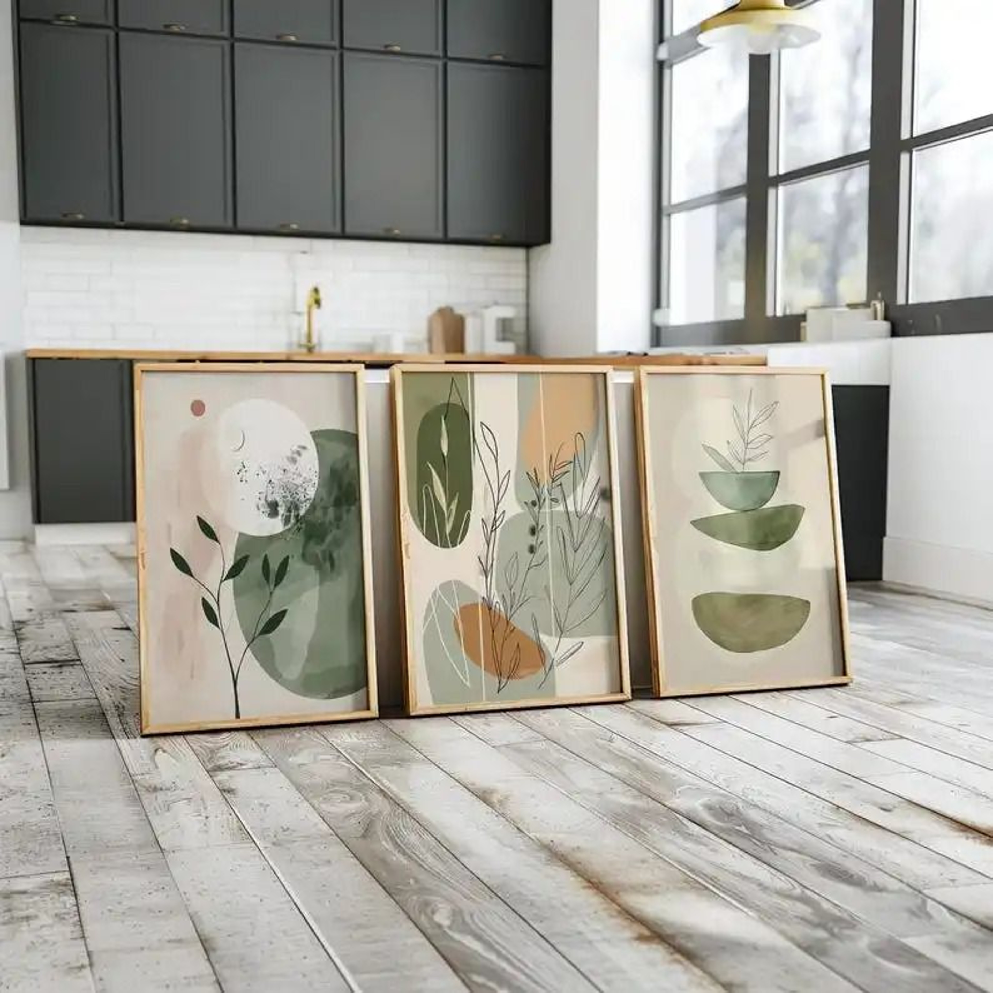 Bohemian Plant Canvas Prints Set Earth Tone Minimalist Wall Art Decor 4