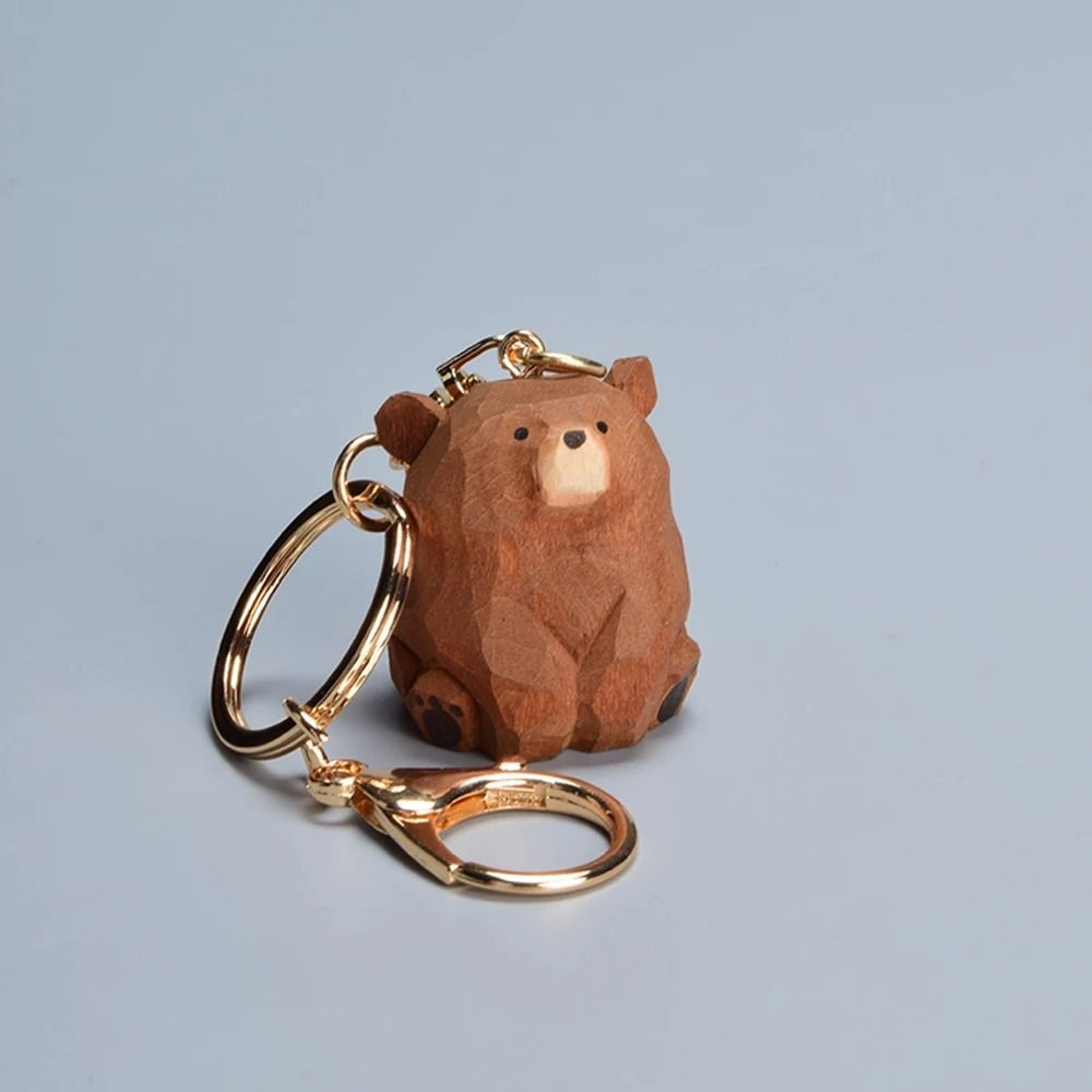 Wooden Bear Keychain Cute Cartoon Animal Hand Carved Couple Keychain 3