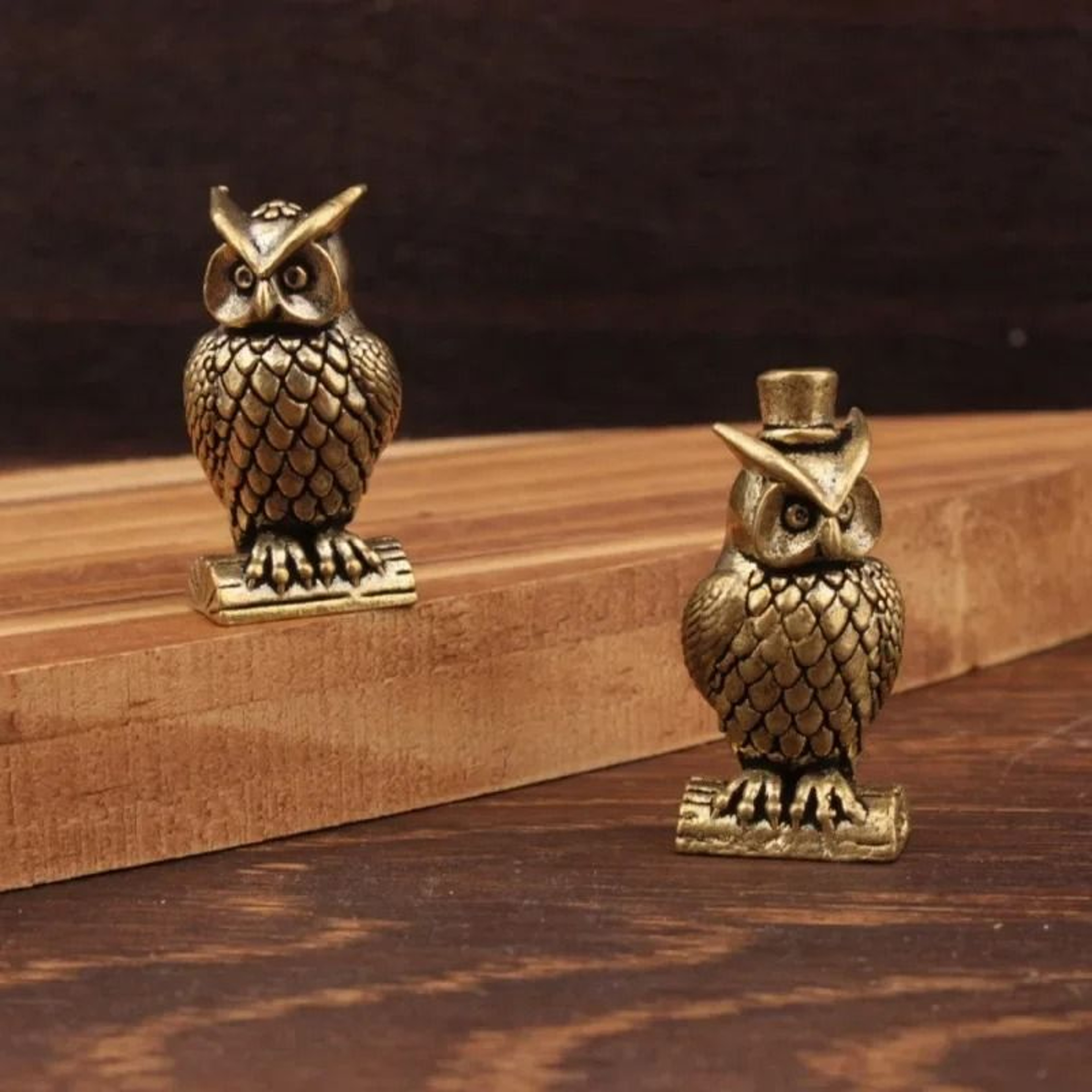 Brass Owl Figurine Handmade Boho Desk Decor Small Luxury Ornament 4