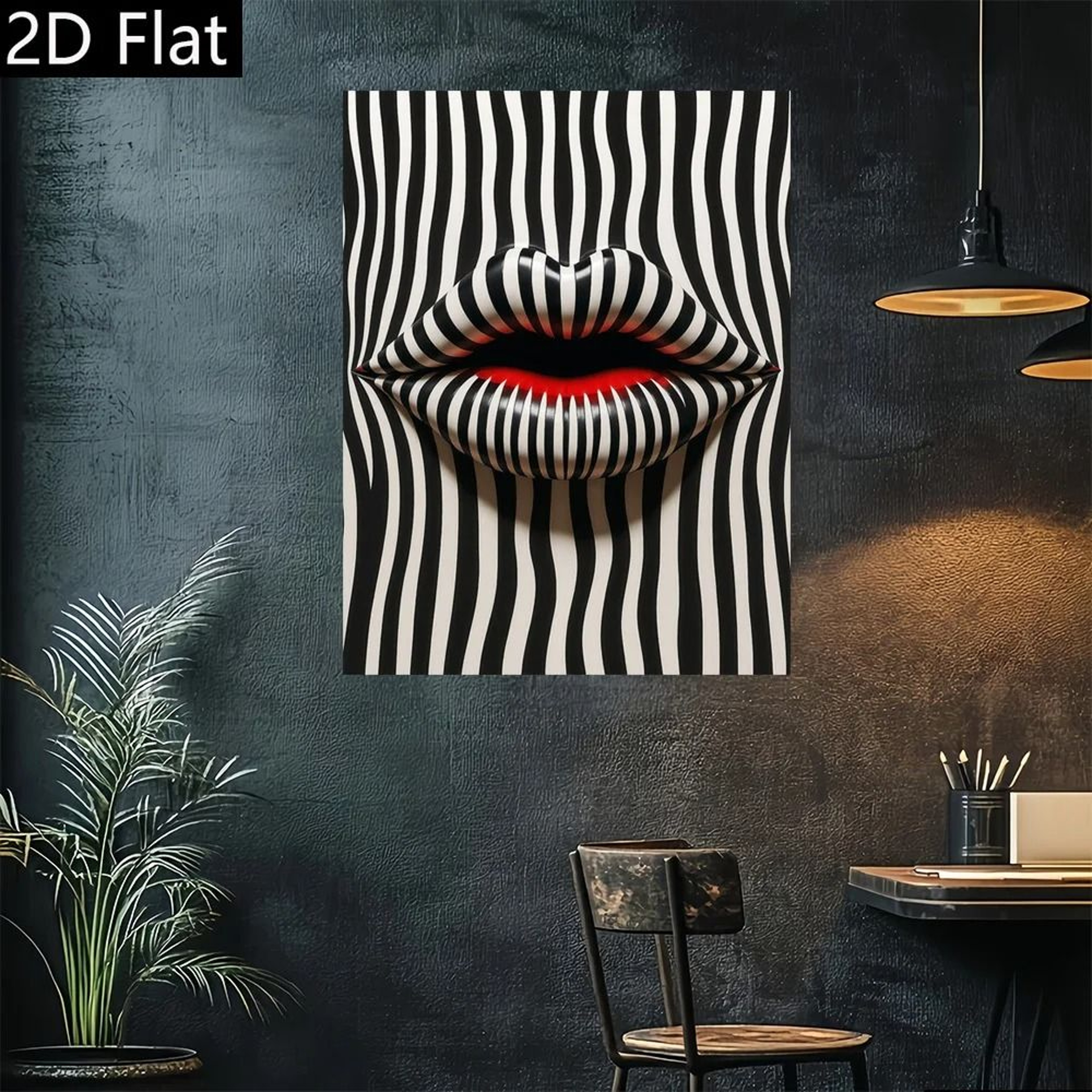 Abstract Lip Wall Art Black And White Canvas Print Modern Retro Decor 1