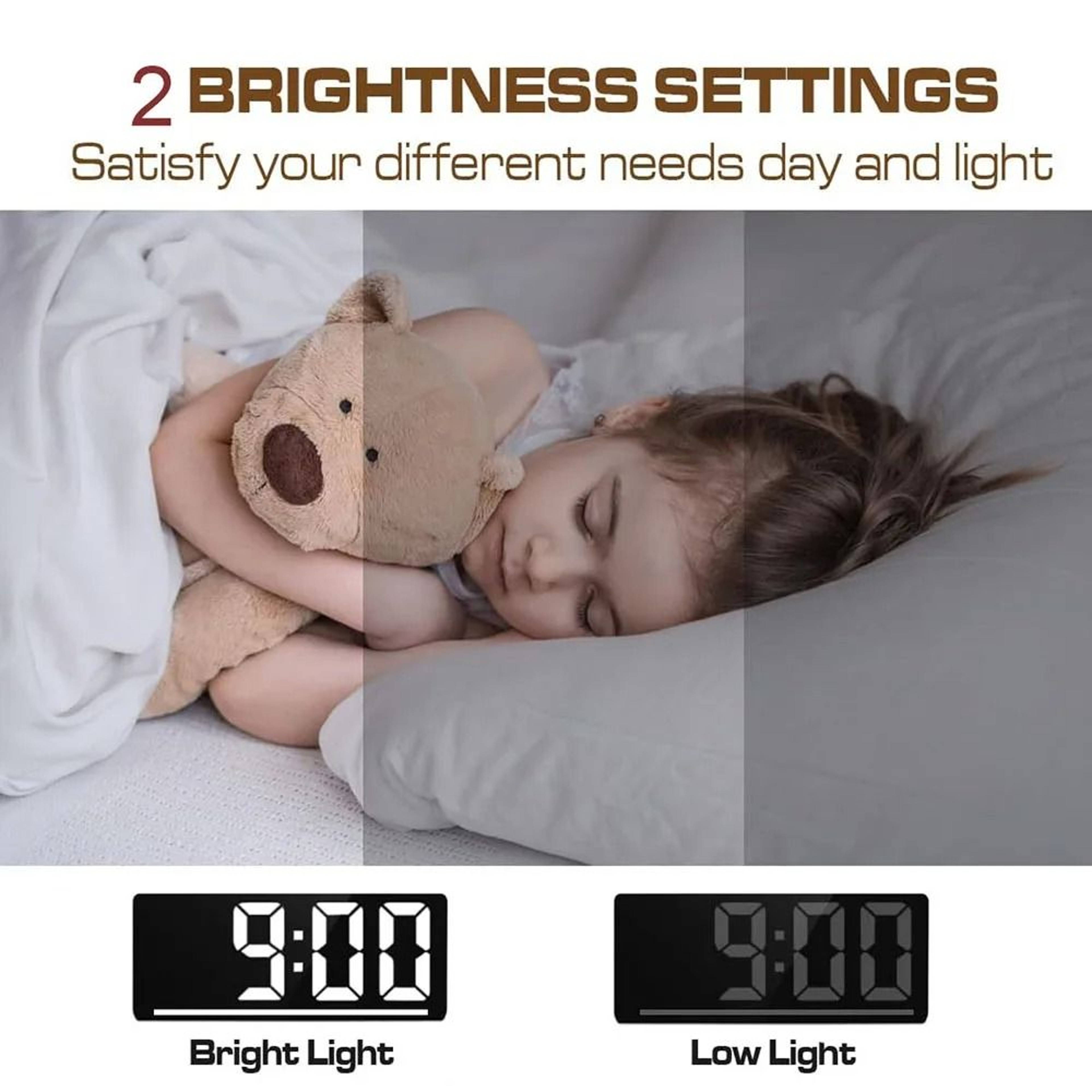 Large Display Digital Alarm Clock LED Table Clock With Temperature And Night Light 3