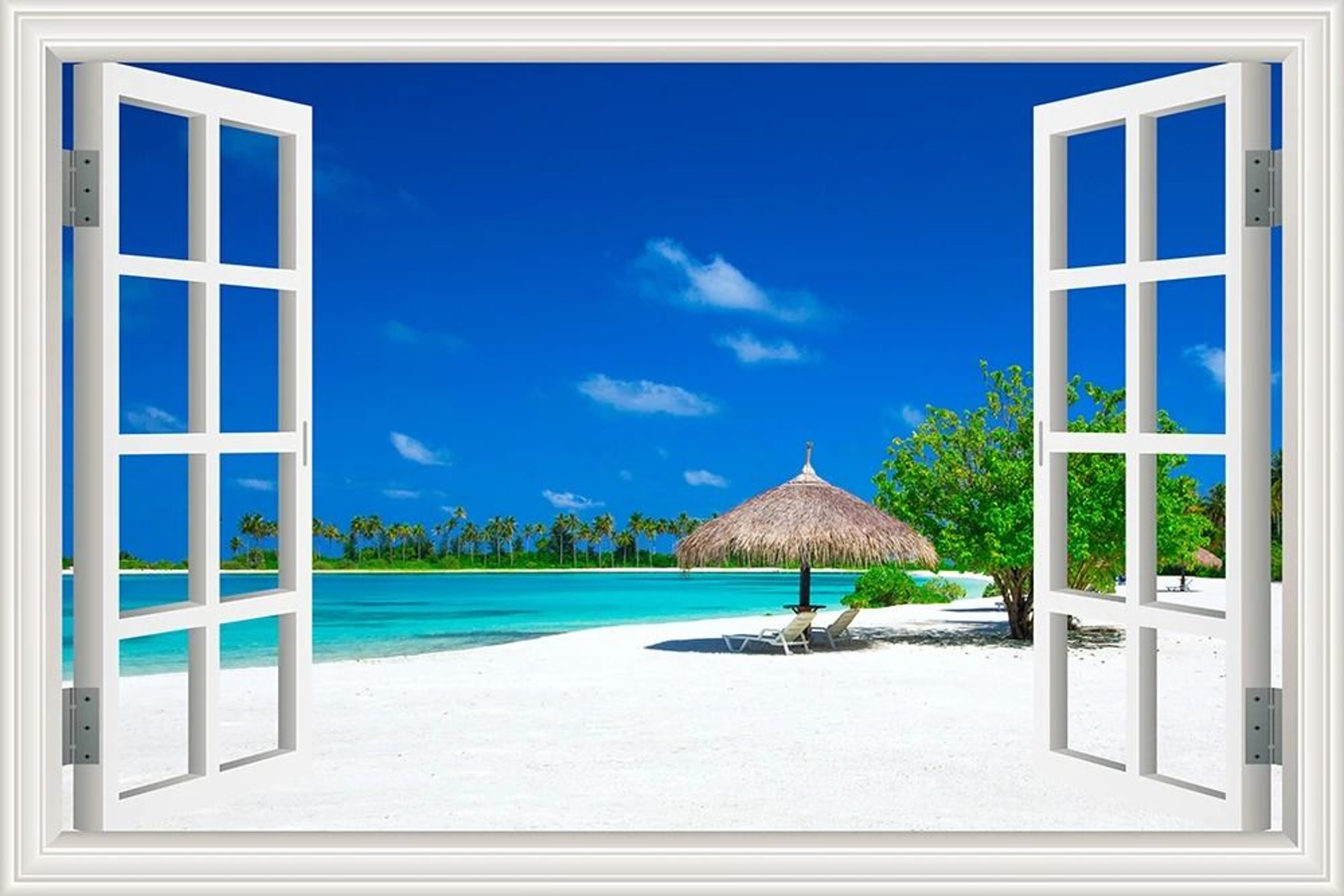 3D Beach Window Wall Sticker Ocean View Self Adhesive Wall Mural Decor 4