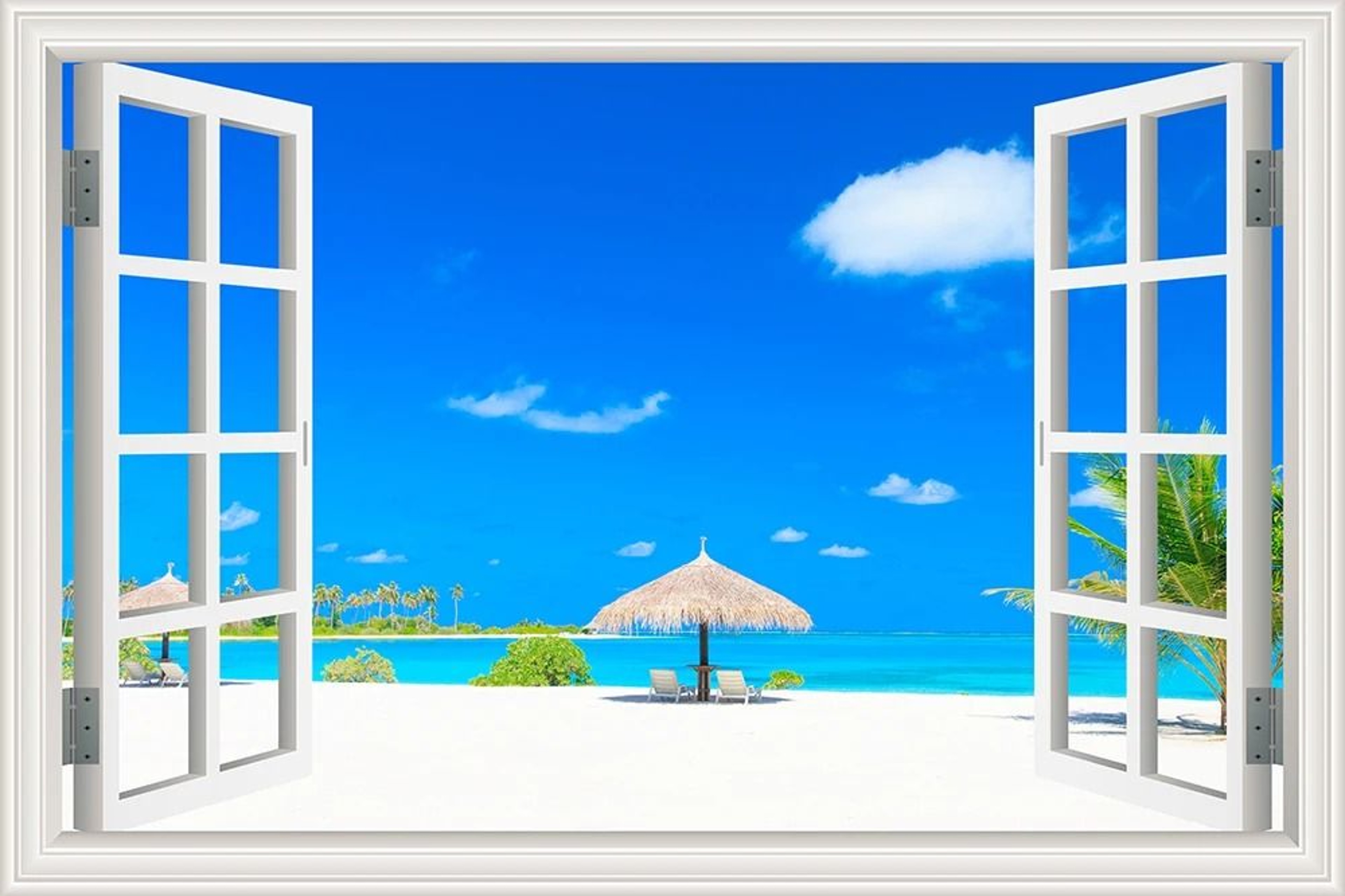 3D Beach Window Wall Sticker Ocean View Self Adhesive Wall Mural Decor 8