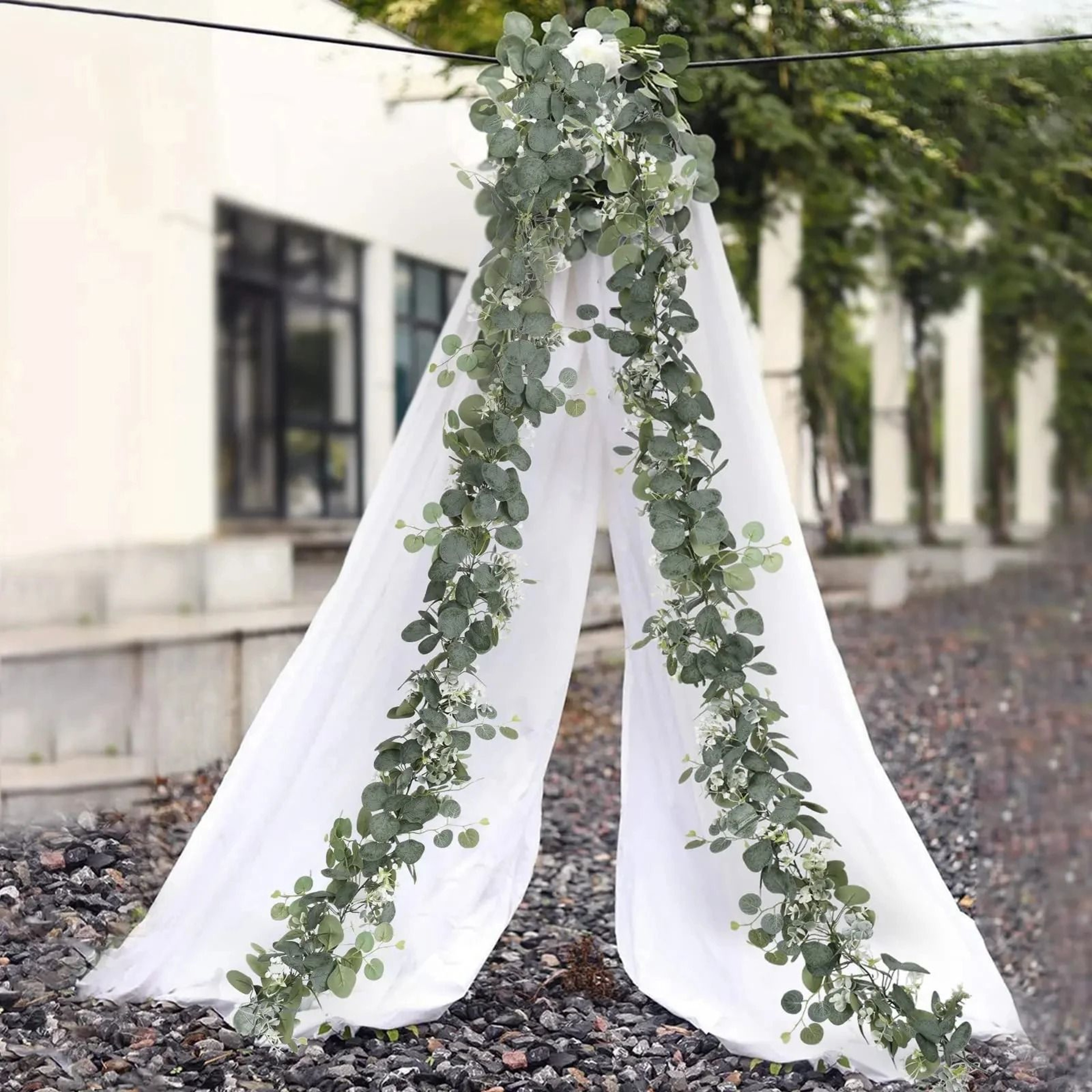 Artificial Eucalyptus Garland With White Flowers And Berries For Home And Wedding Decor 1