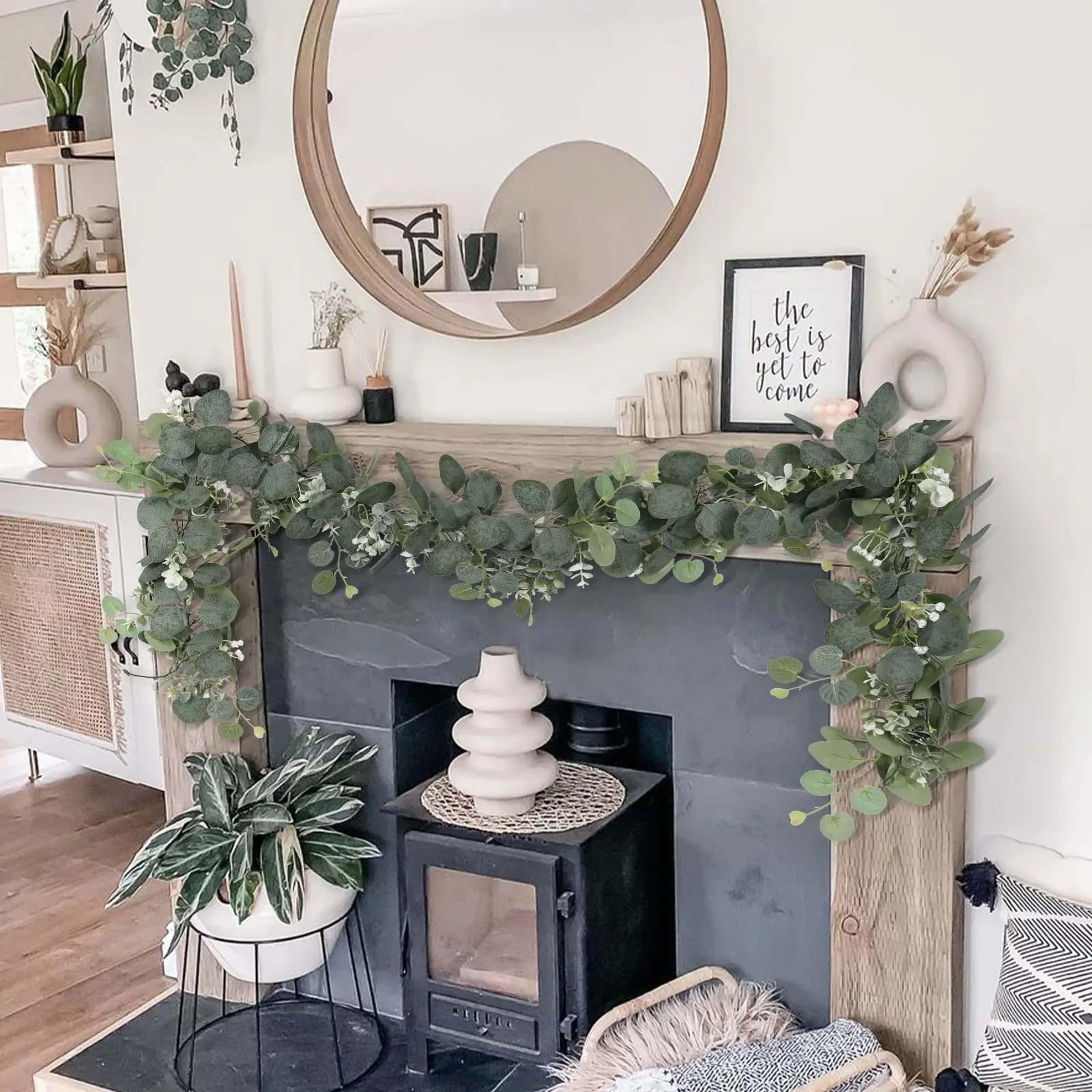 Artificial Eucalyptus Garland With White Flowers And Berries For Home And Wedding Decor 2