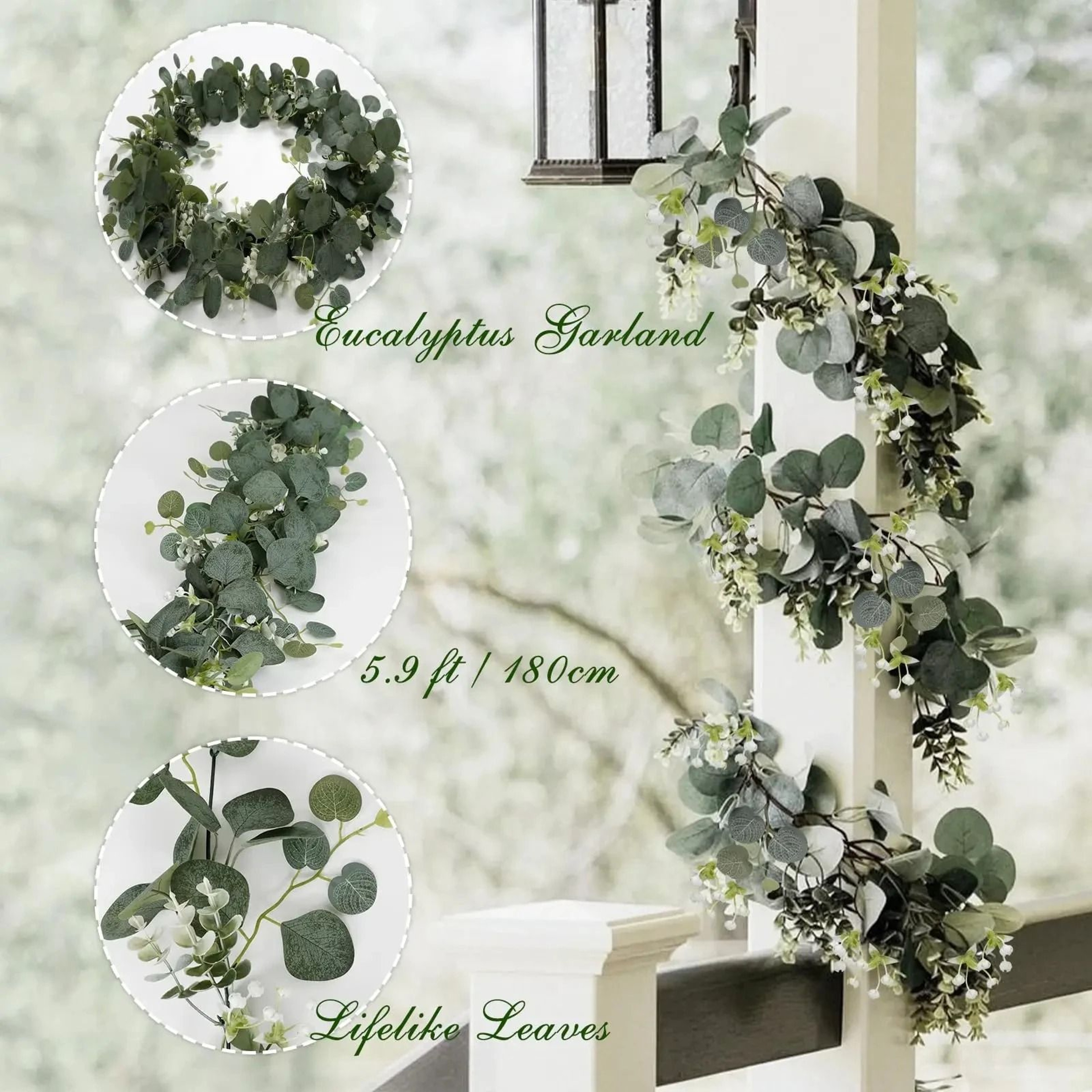 Artificial Eucalyptus Garland With White Flowers And Berries For Home And Wedding Decor 5