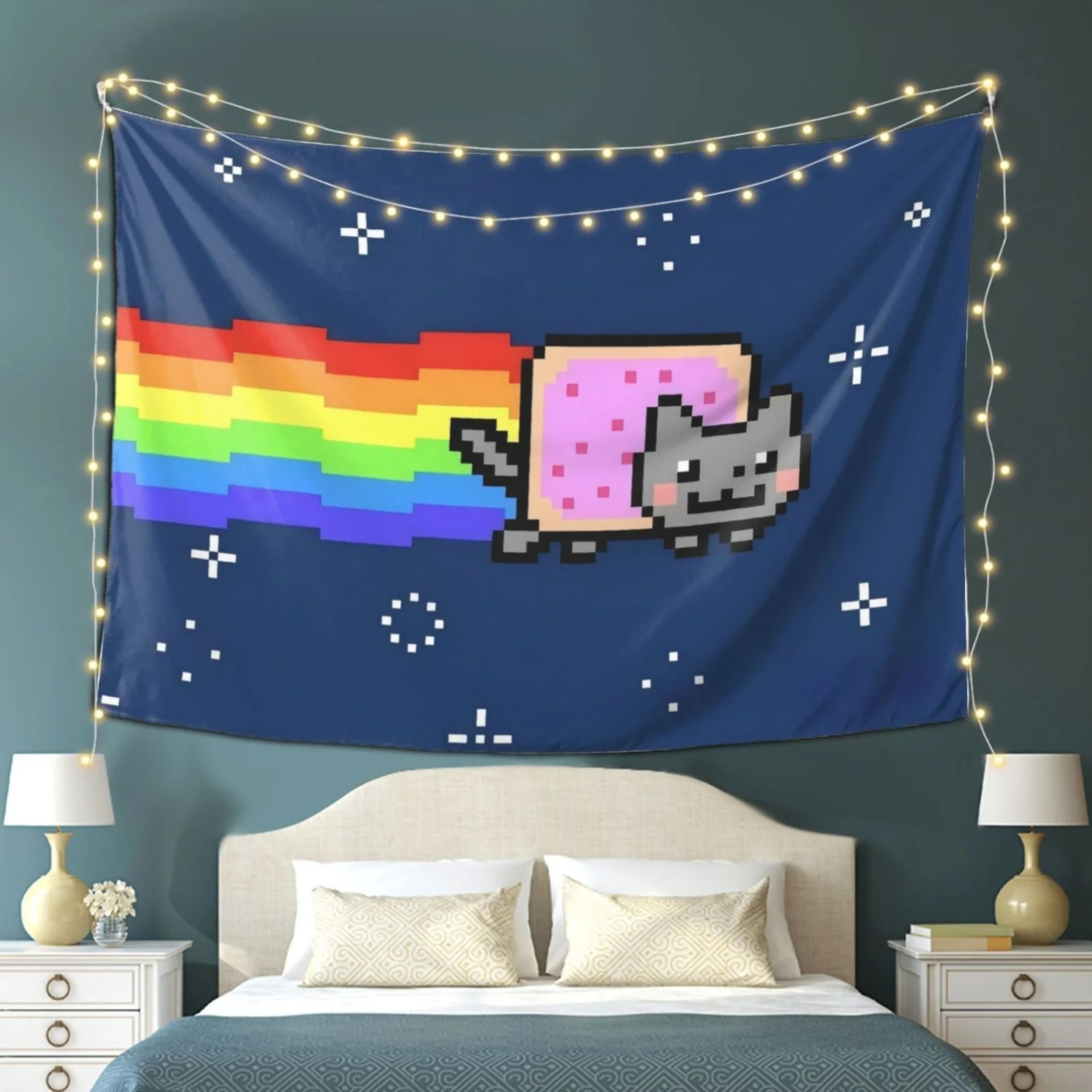 Nyan Cat Pixel Art Tapestry Retro Gaming Wall Hanging Decor 1