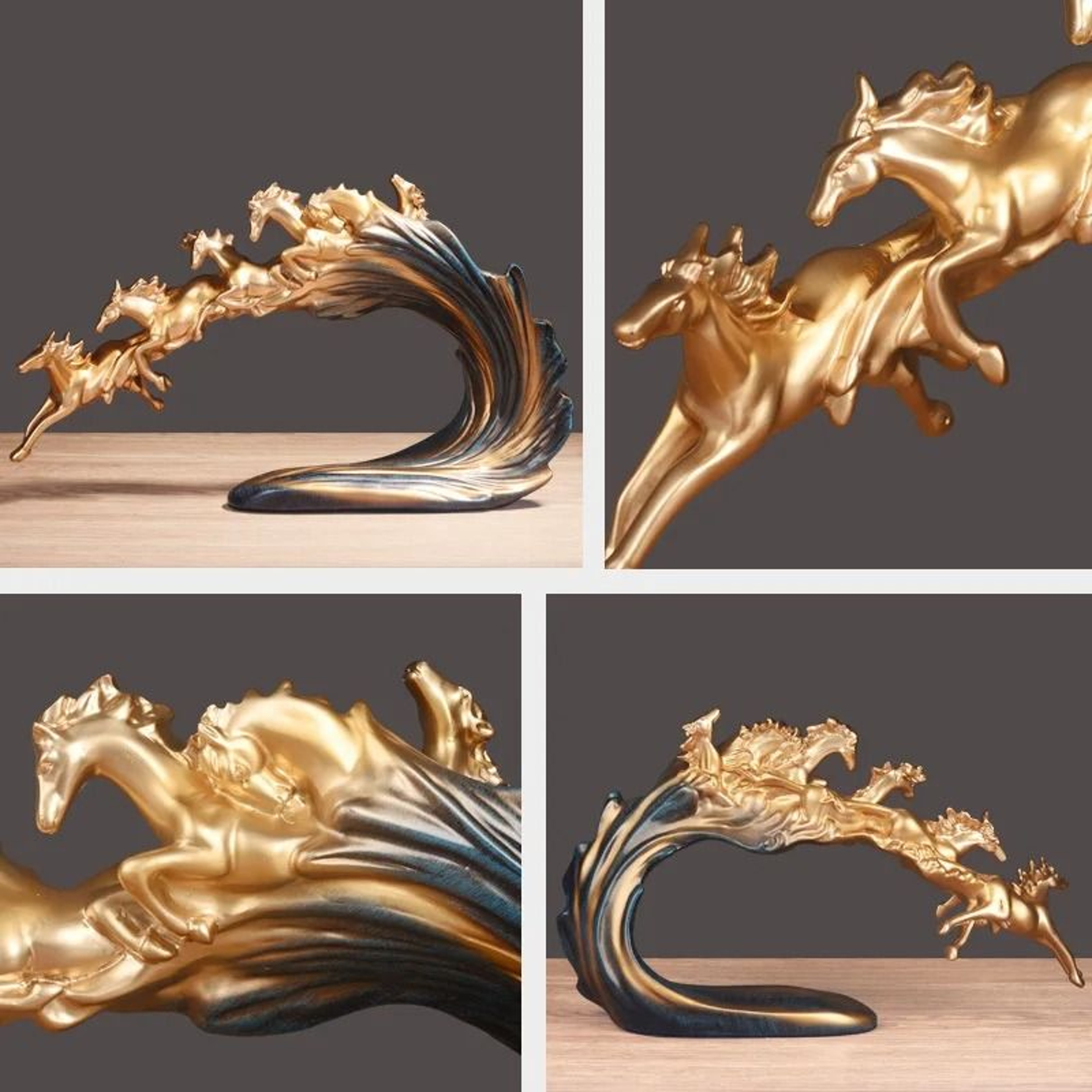 Golden Horse Statue Luxury Resin Herd Sculpture Desk And Home Decor 2