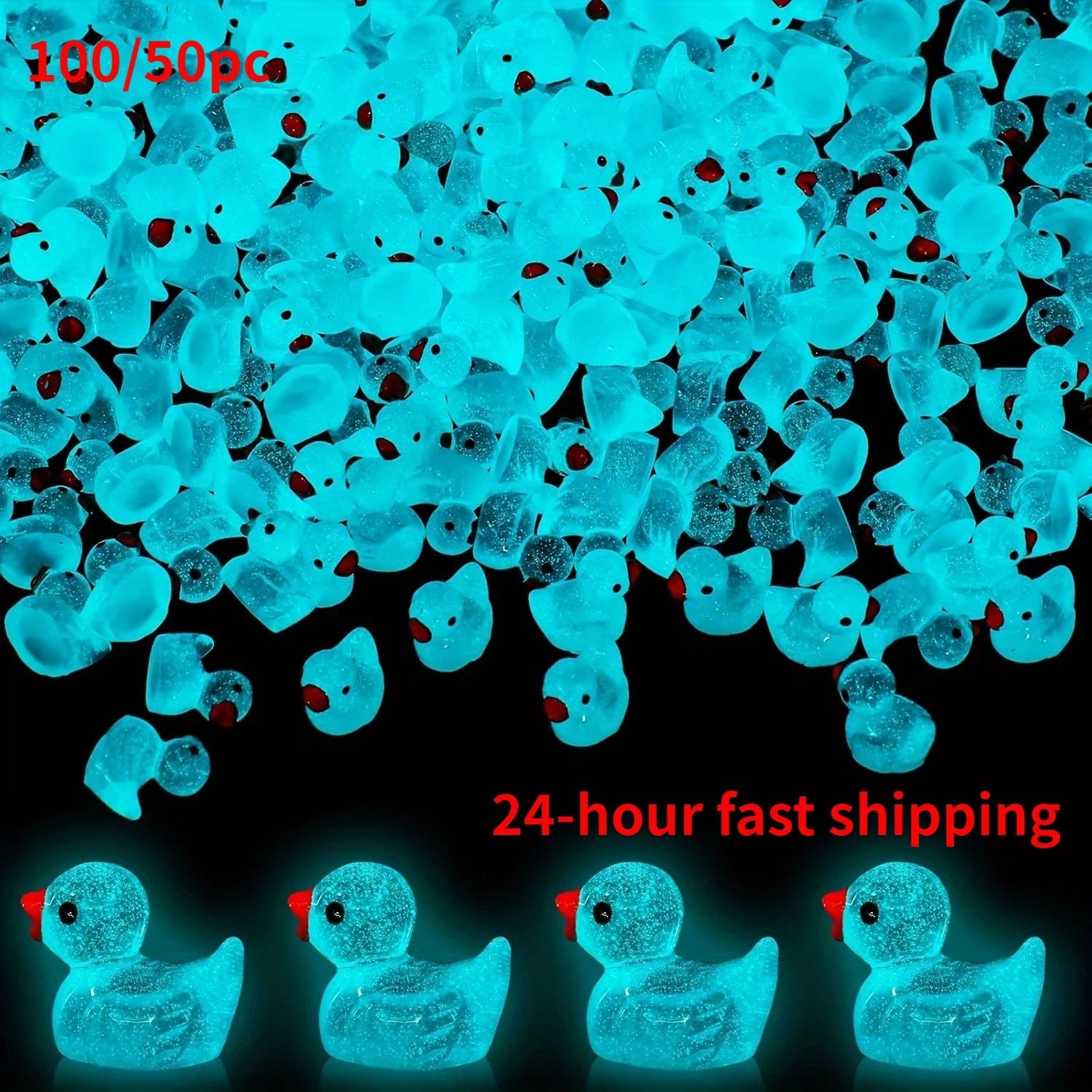 100pcs Blue Glow In The Dark Mini Duck Figurines Resin DIY Decor Set 6