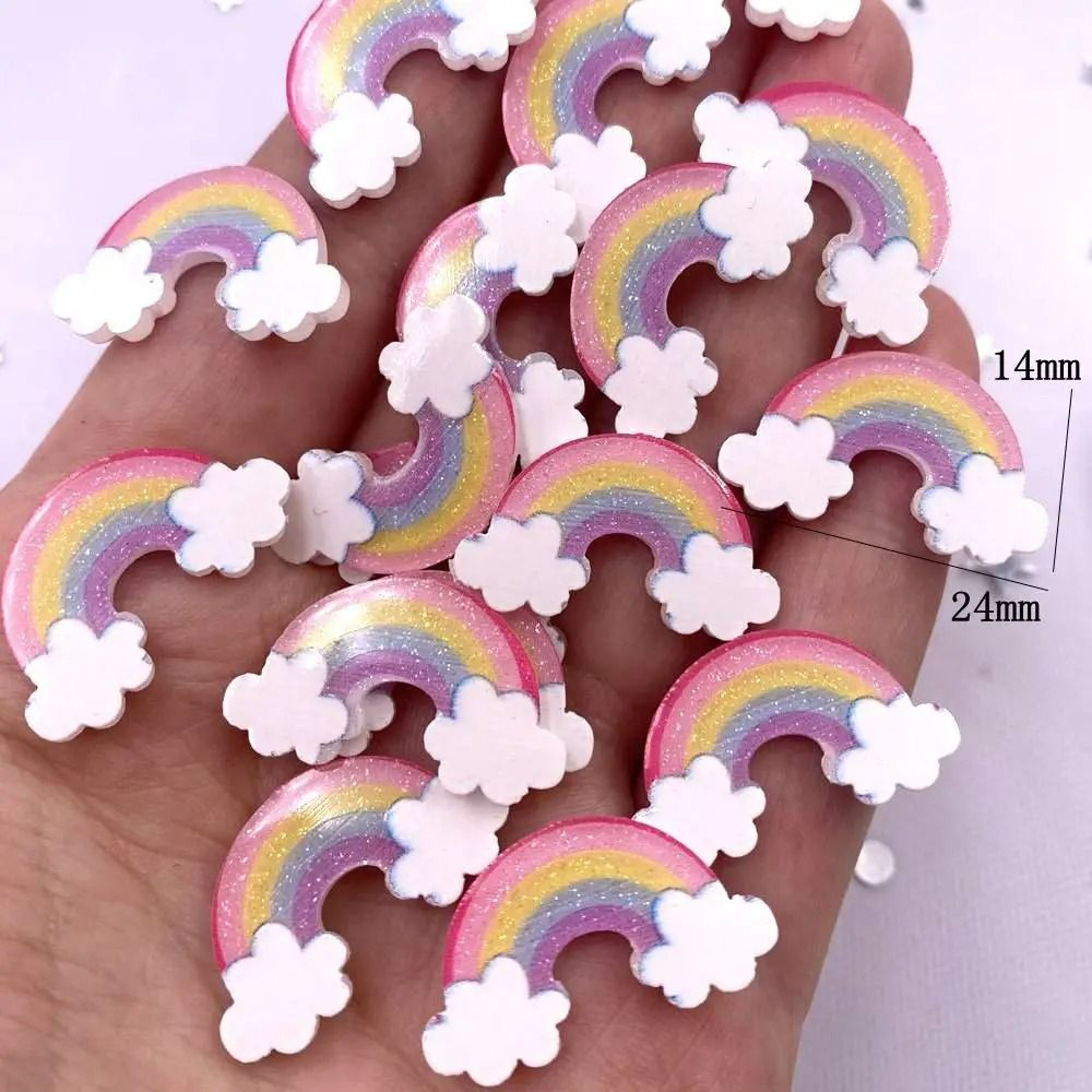 Glitter Rainbow Cloud Acrylic Flatback Charms DIY Craft Decor Set 1