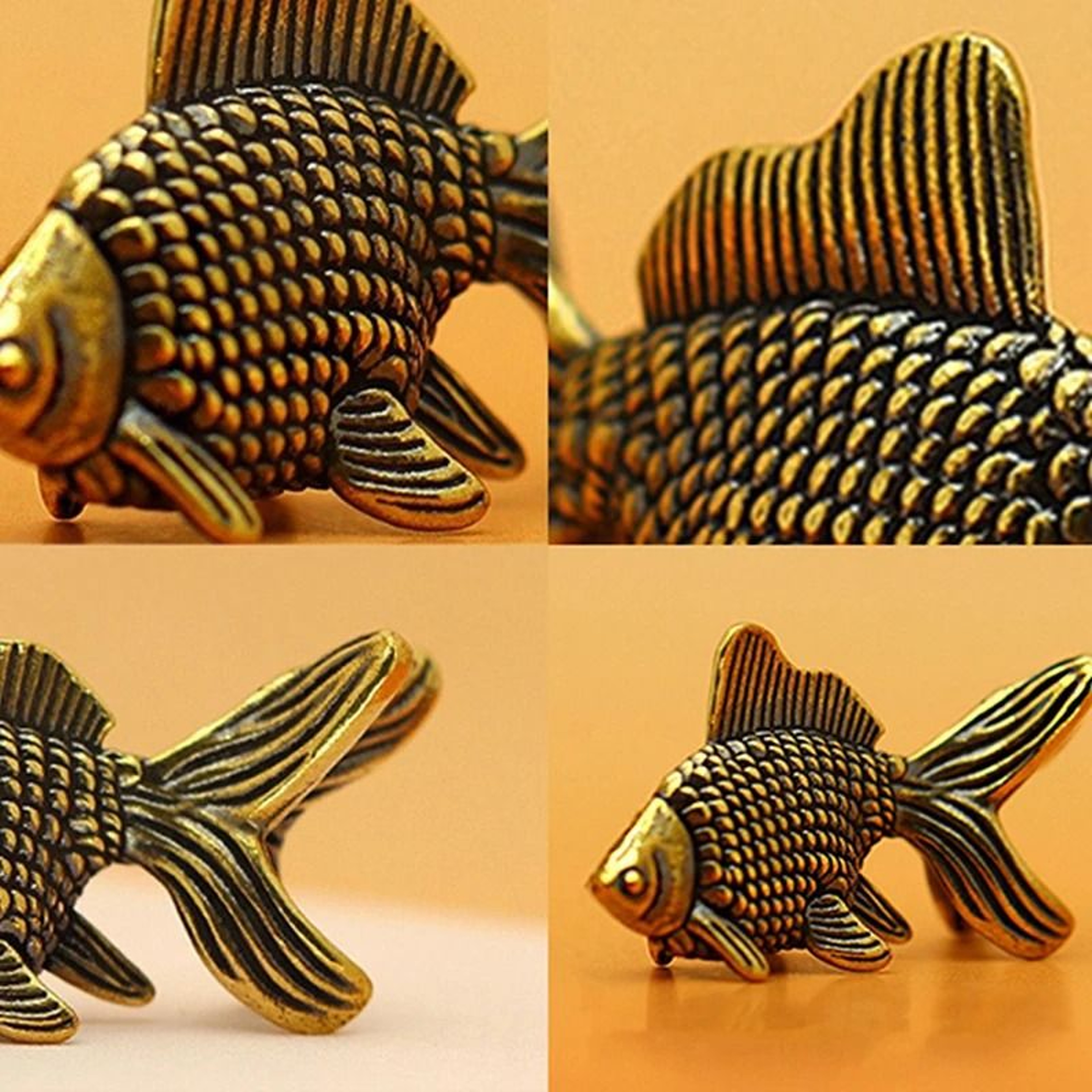 Retro Brass Goldfish Figurine Lucky Fish Desk Decor Ornament 2