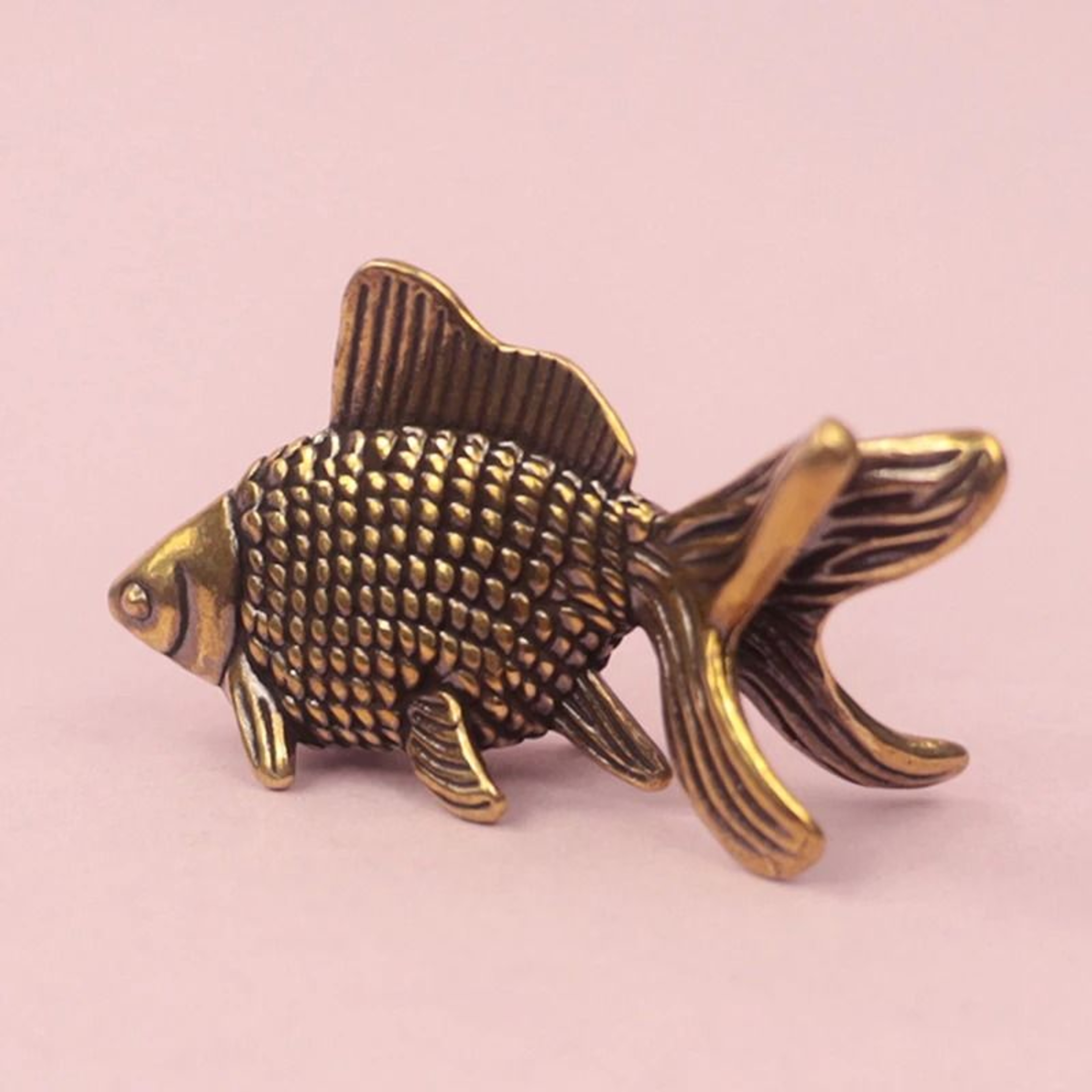 Retro Brass Goldfish Figurine Lucky Fish Desk Decor Ornament 0
