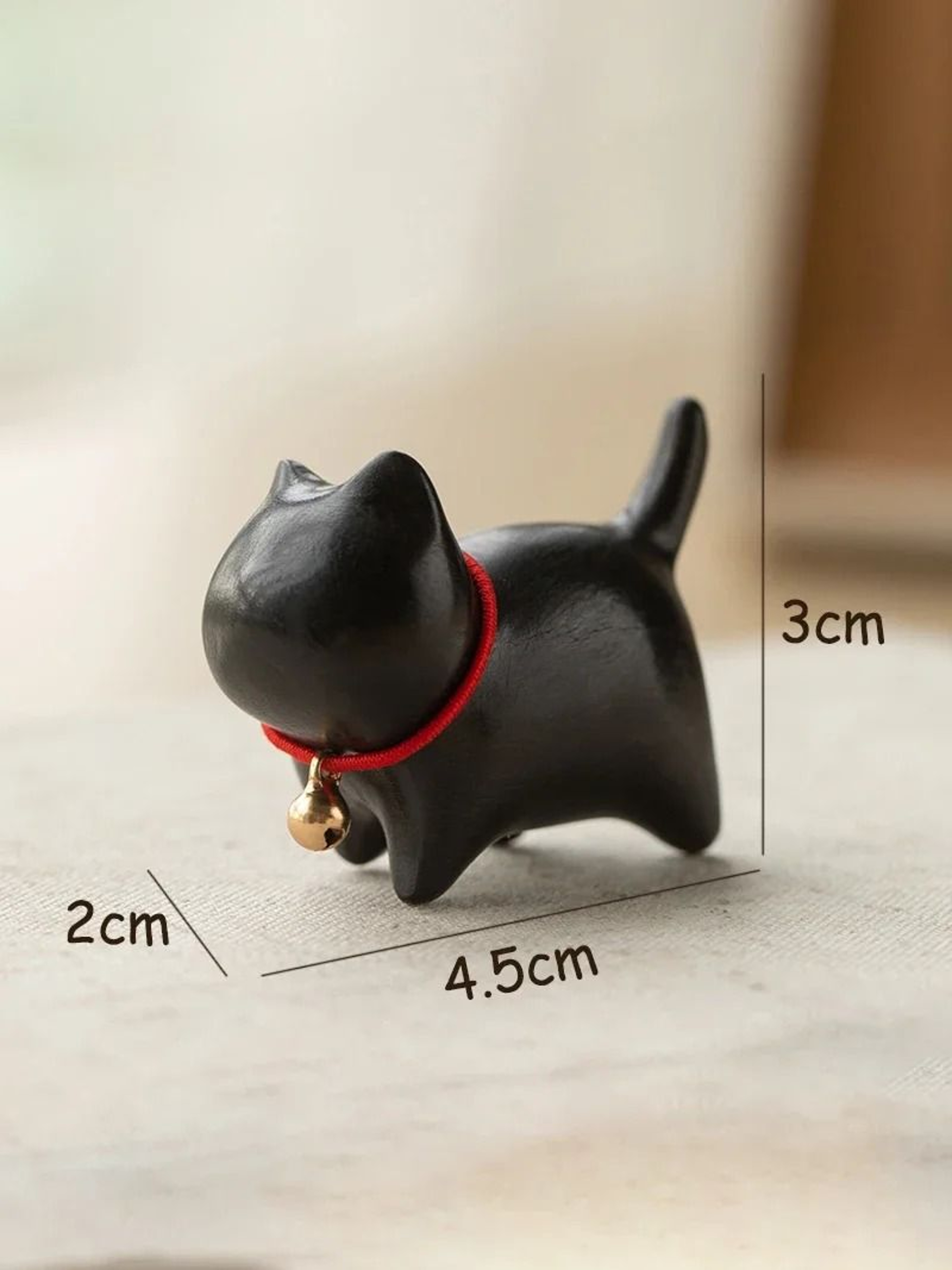 Hand Carved Wooden Cat Figurine Mini Natural Wood Decor 1