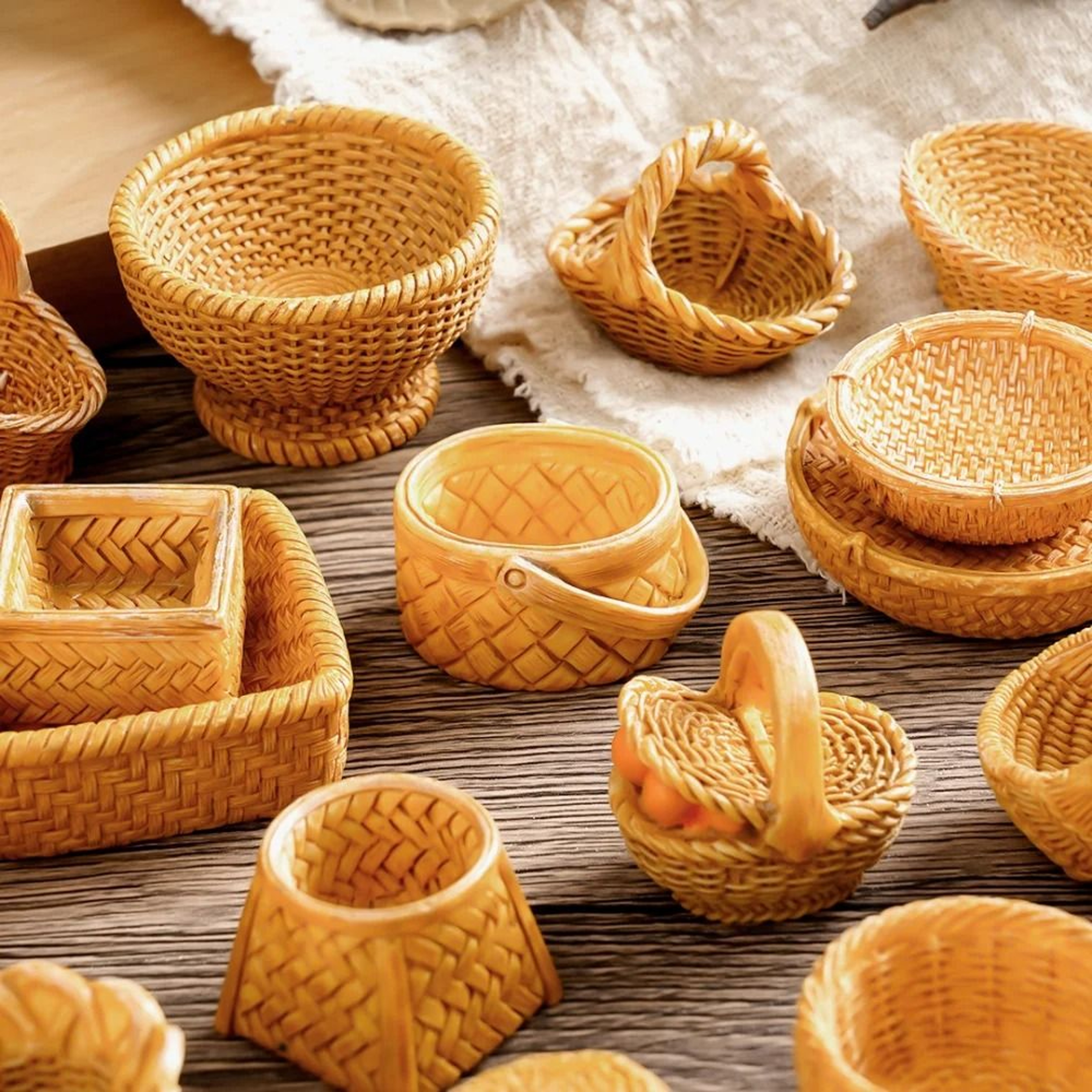 Mini Rattan Basket Dollhouse Miniature Accessories DIY Kitchen Food Display Decor 21