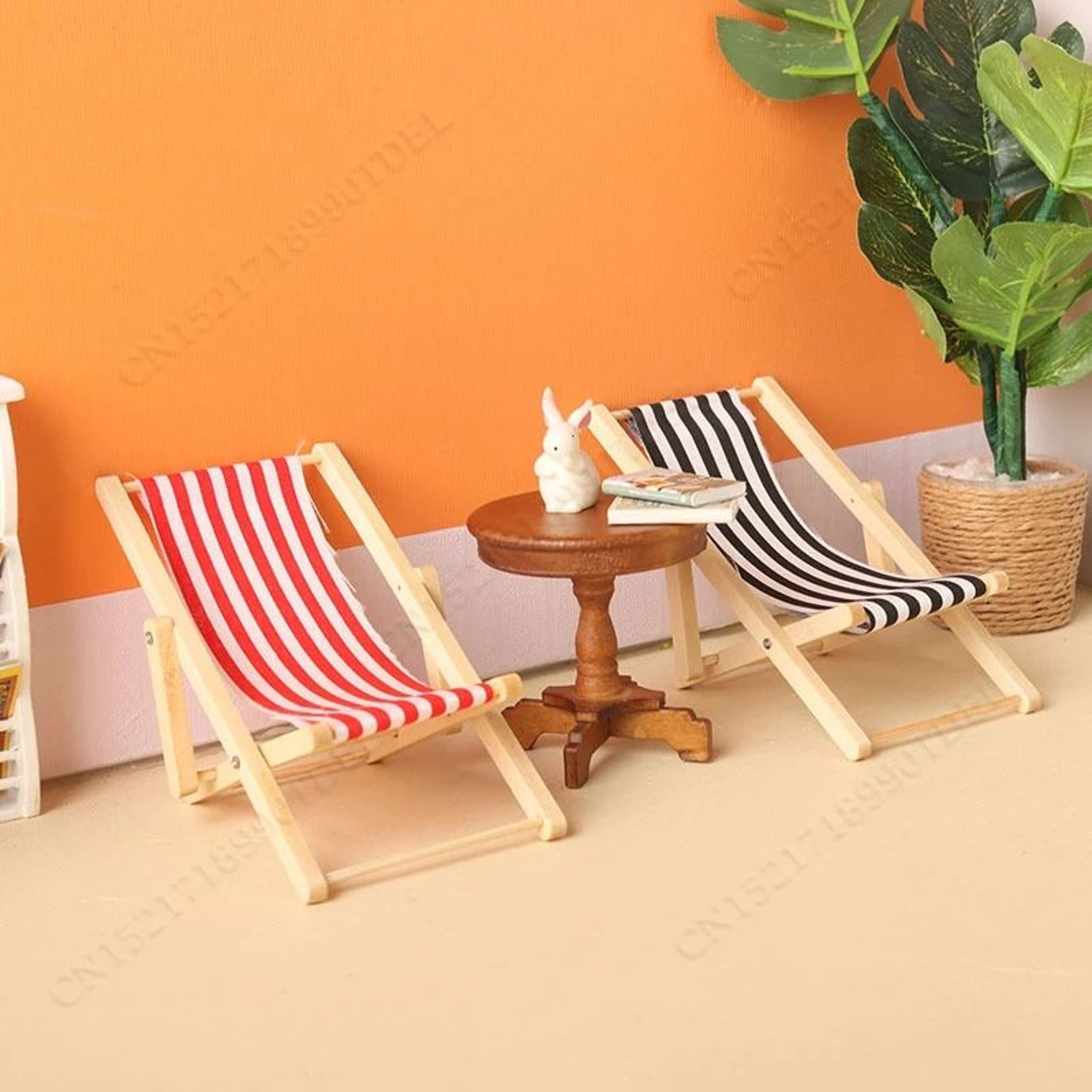 Mini Beach Chair Dollhouse Furniture Wooden Recliner Model For Outdoor Scene Decor 10