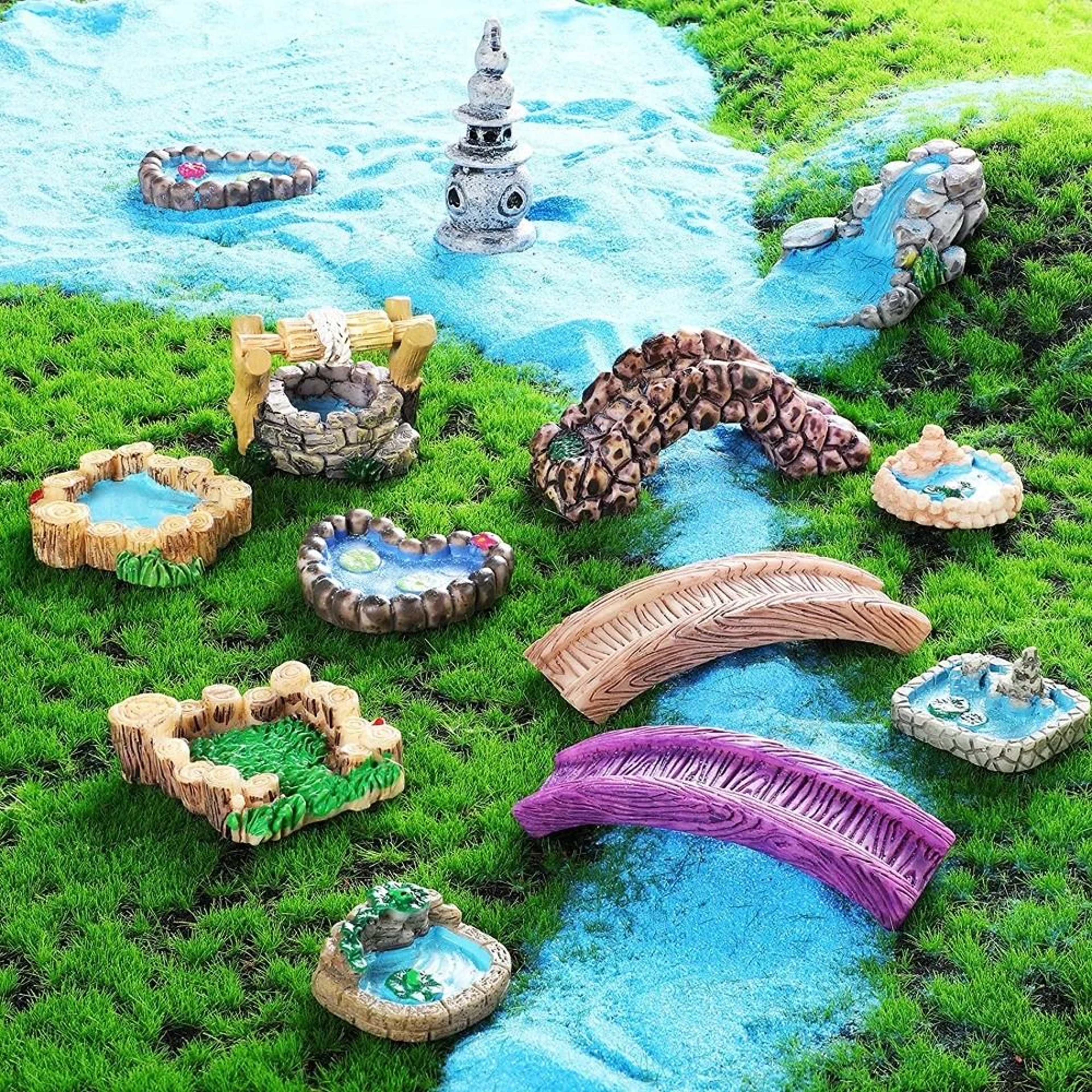 Fairy Garden Accessories Miniature Landscape Decor Set With Lighthouse Cottage And Bridge 16