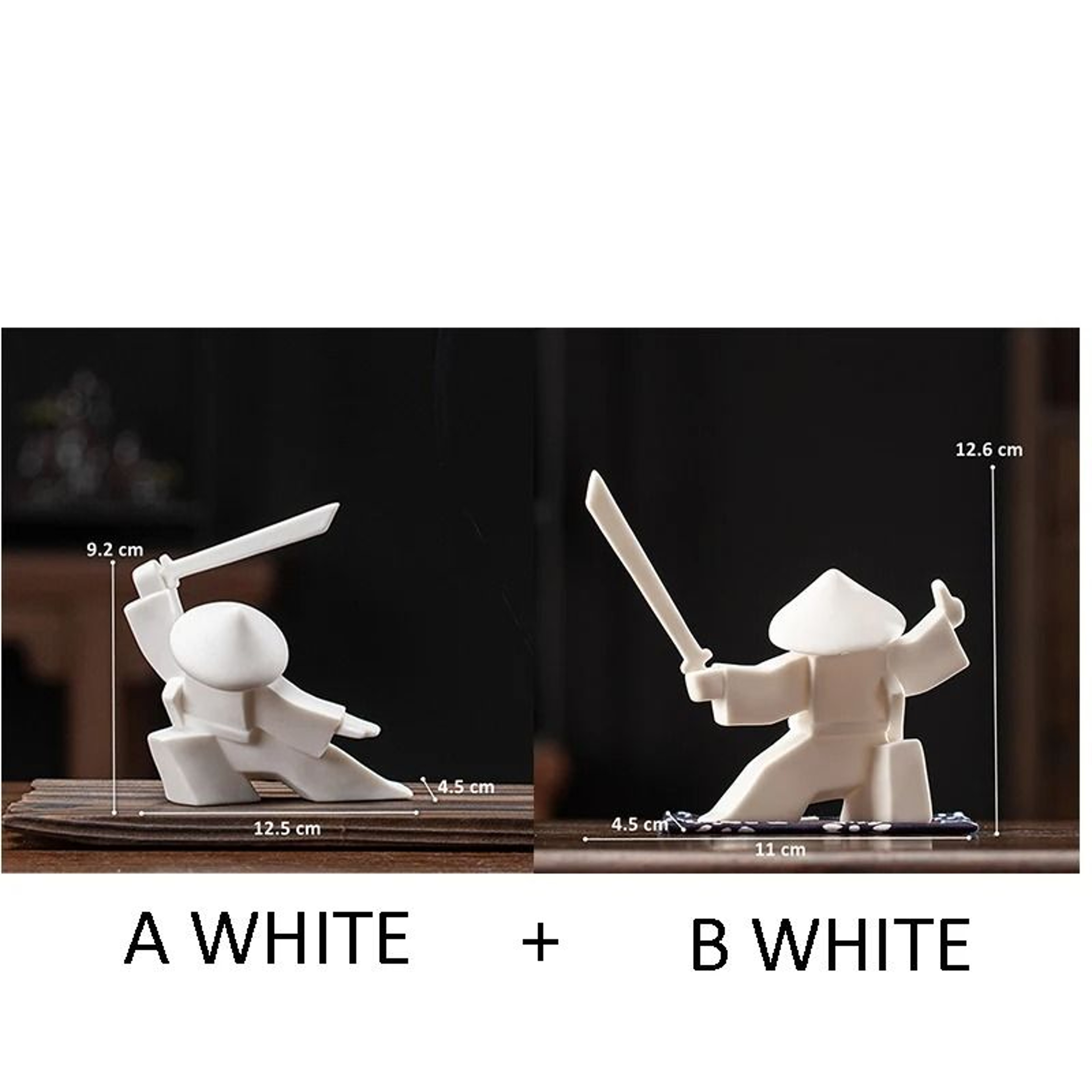 White Ceramic Samurai Figurine Geometric Oriental Warrior Decor 10