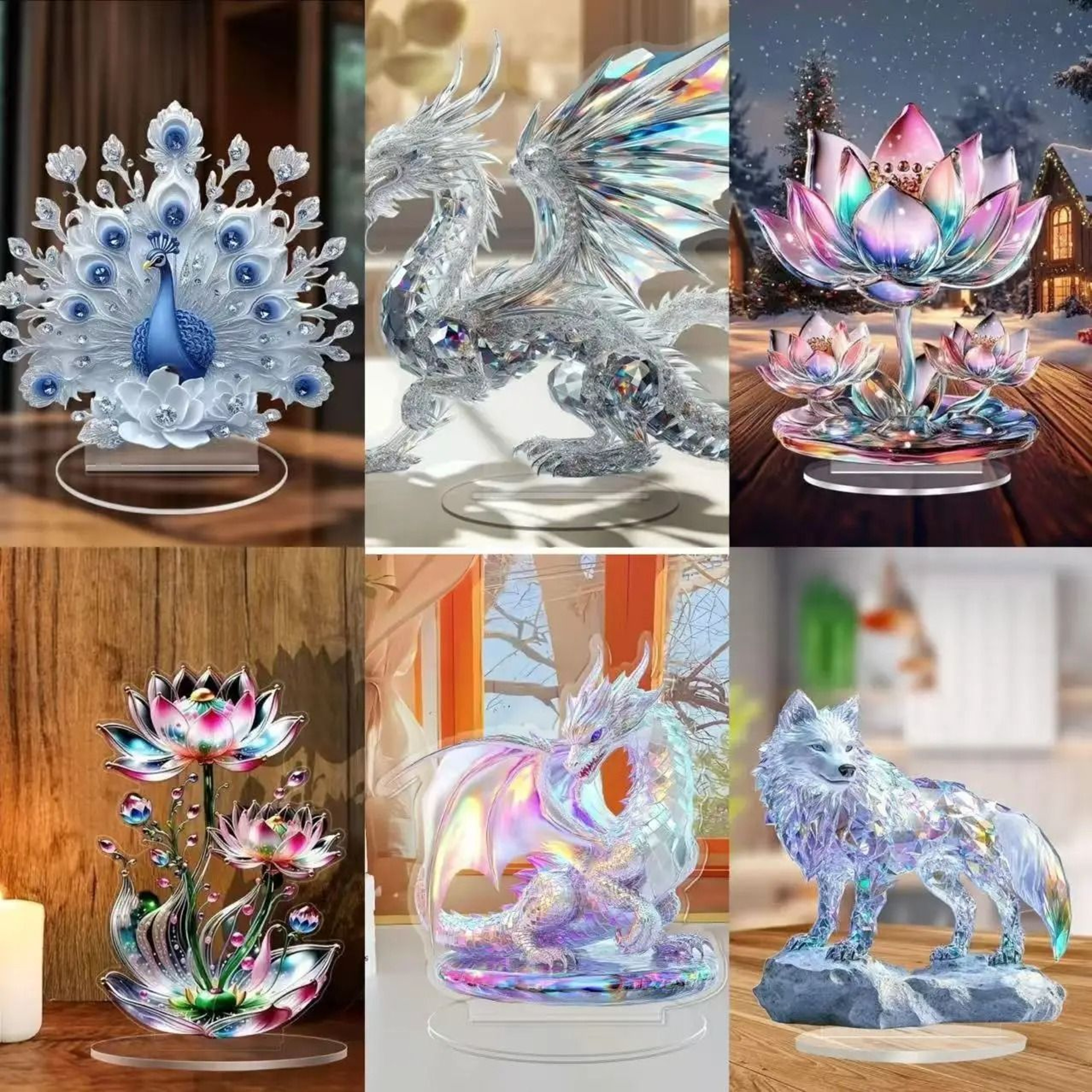 Acrylic Crystal Dragon Figurine Flat Display Statue Modern Desk Decor 0
