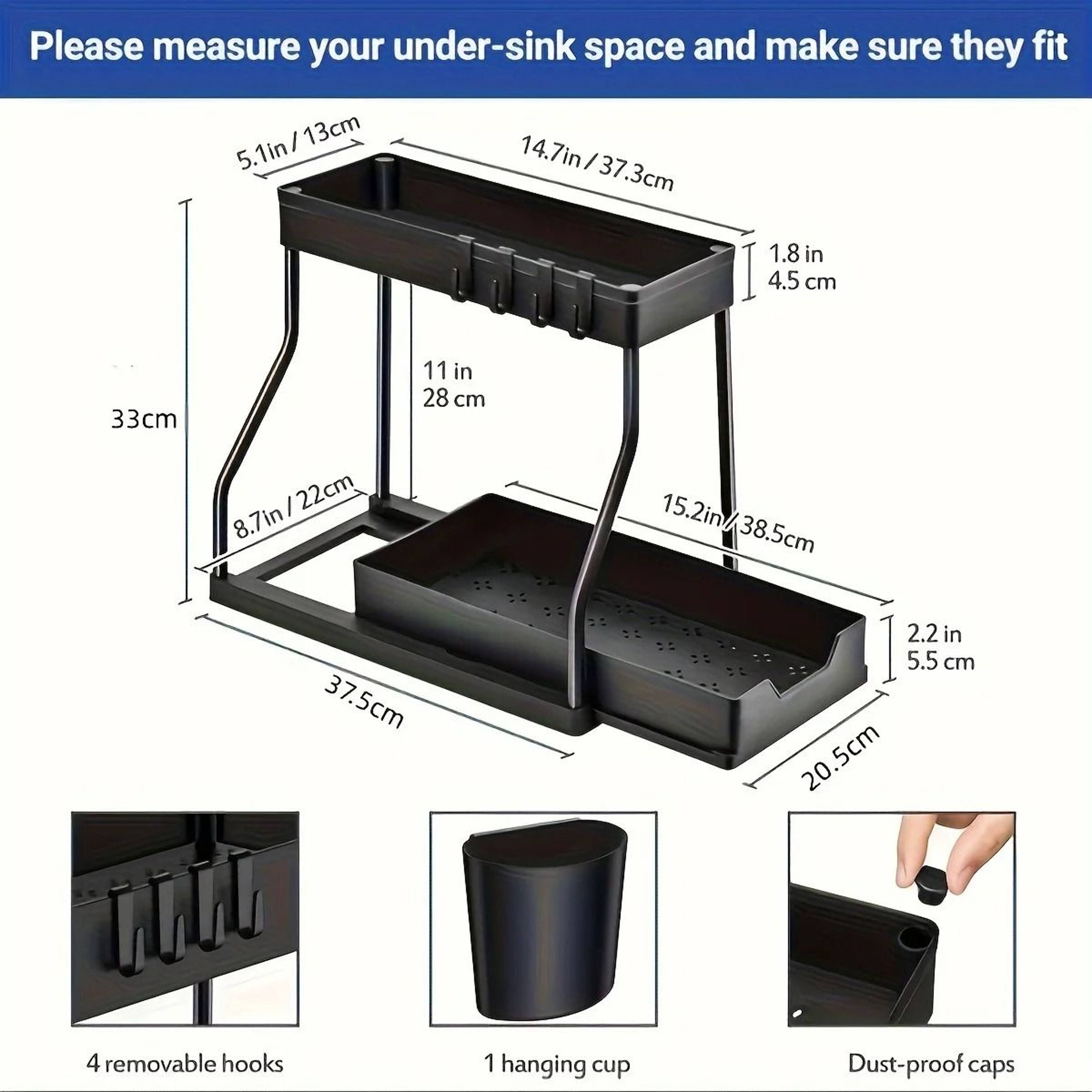 2 Tier Pull Out Under Sink Organizer Sliding Storage Drawer For Kitchen And Bathroom 4