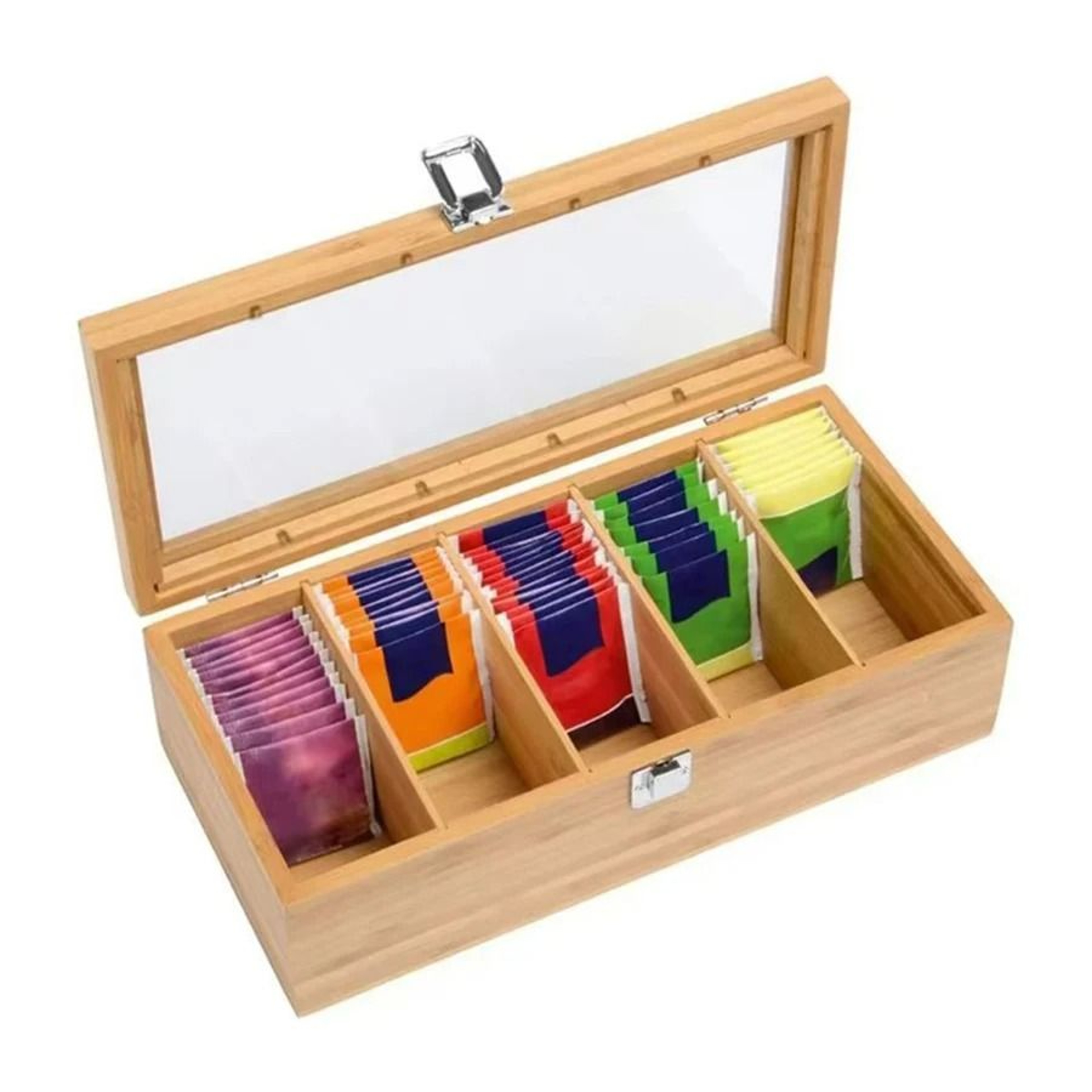 Bamboo Tea Bag Storage Box With 5 Compartments Portable Tea Organizer 6