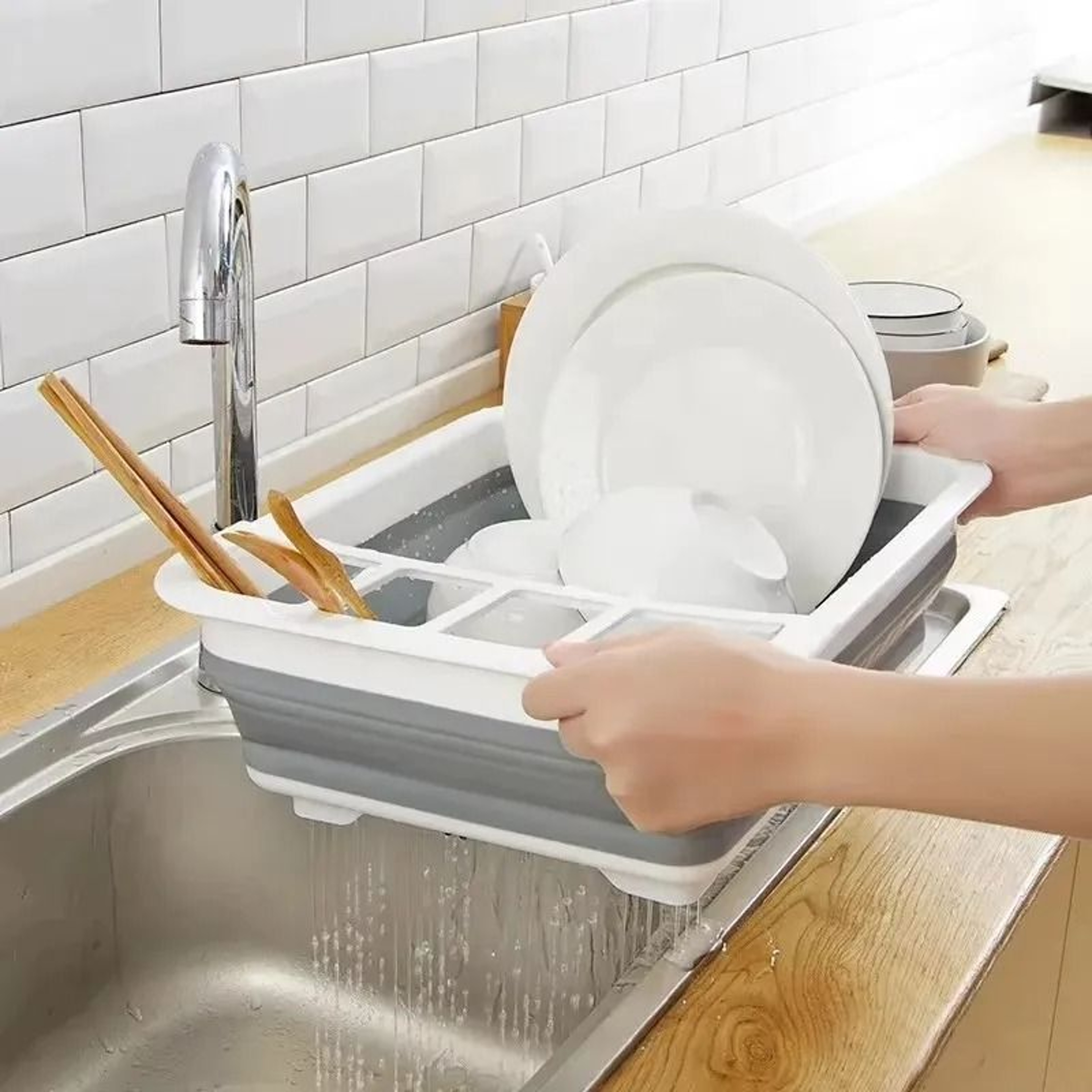 Foldable Dish Drying Rack Portable Kitchen Drain Tray Organizer 6