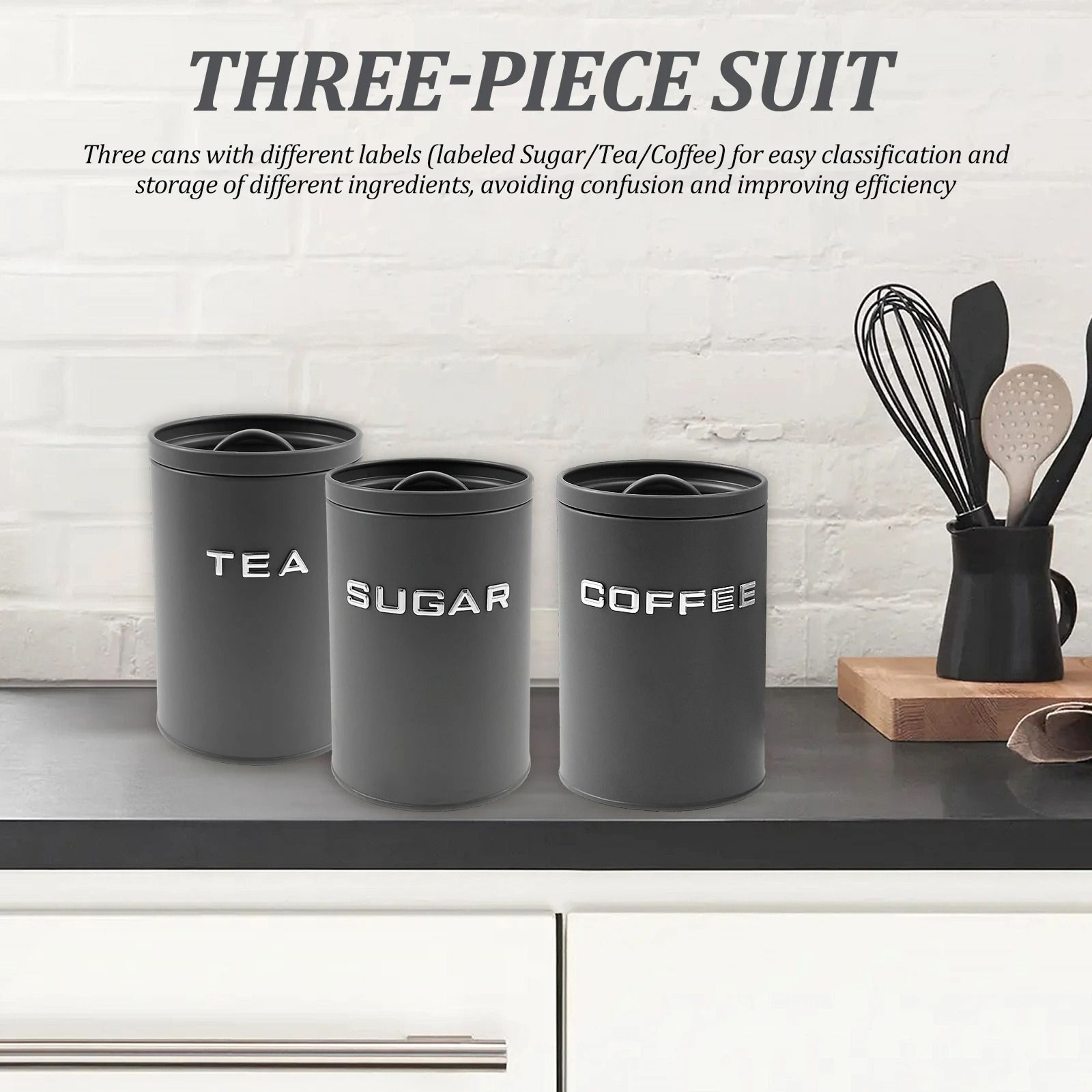 Airtight Coffee Tea Sugar Canisters Set Kitchen Countertop Storage Jars 9