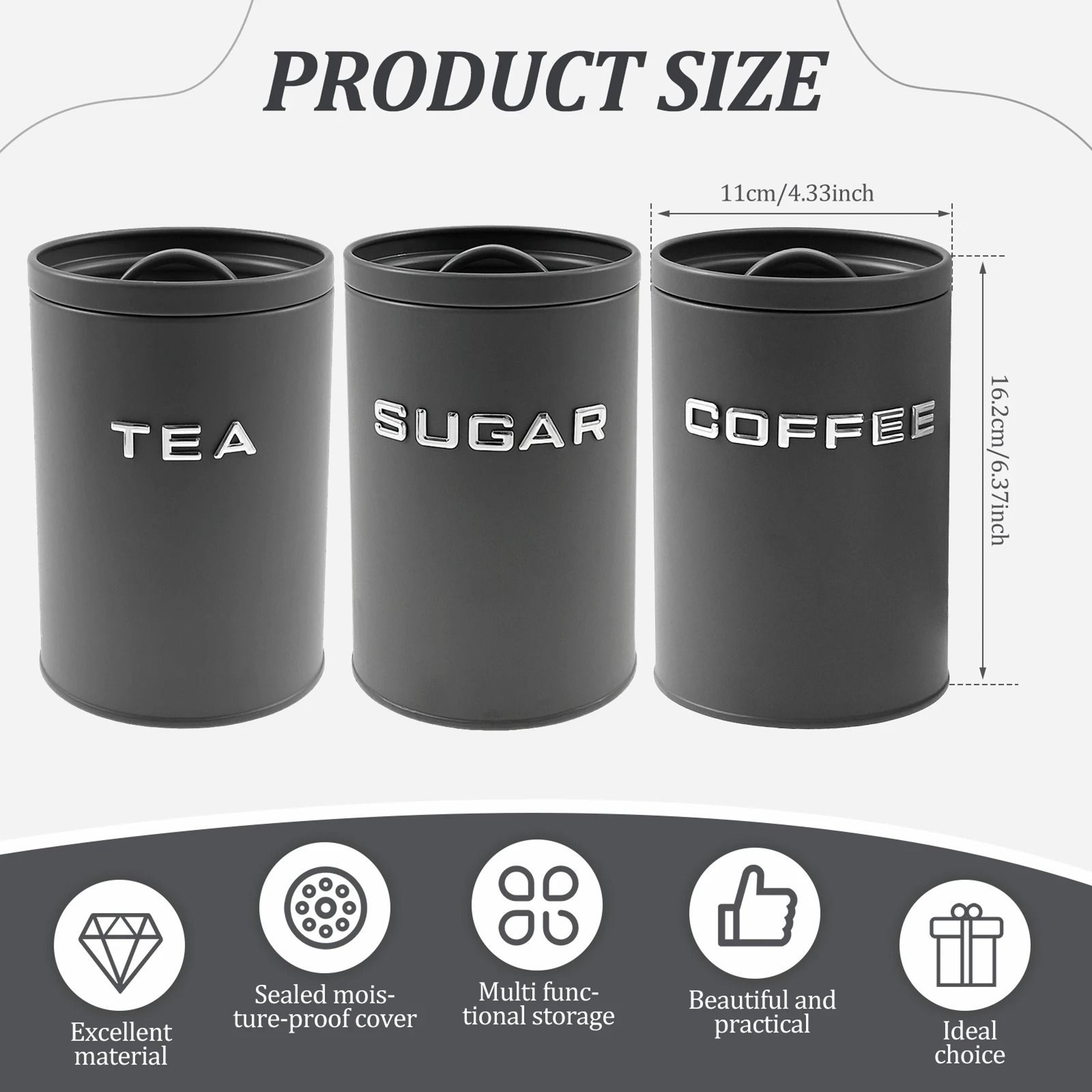 Airtight Coffee Tea Sugar Canisters Set Kitchen Countertop Storage Jars 10