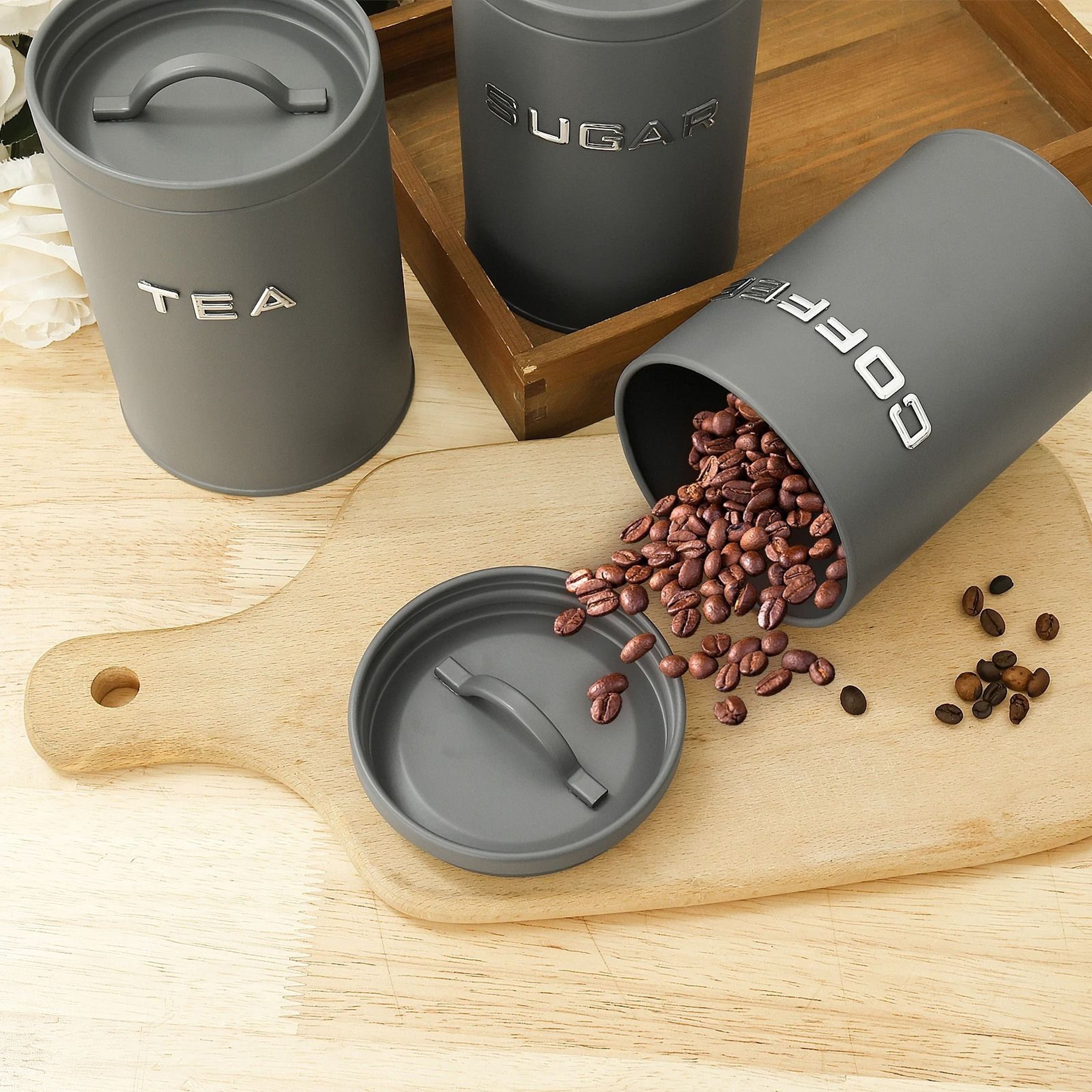 Airtight Coffee Tea Sugar Canisters Set Kitchen Countertop Storage Jars 11