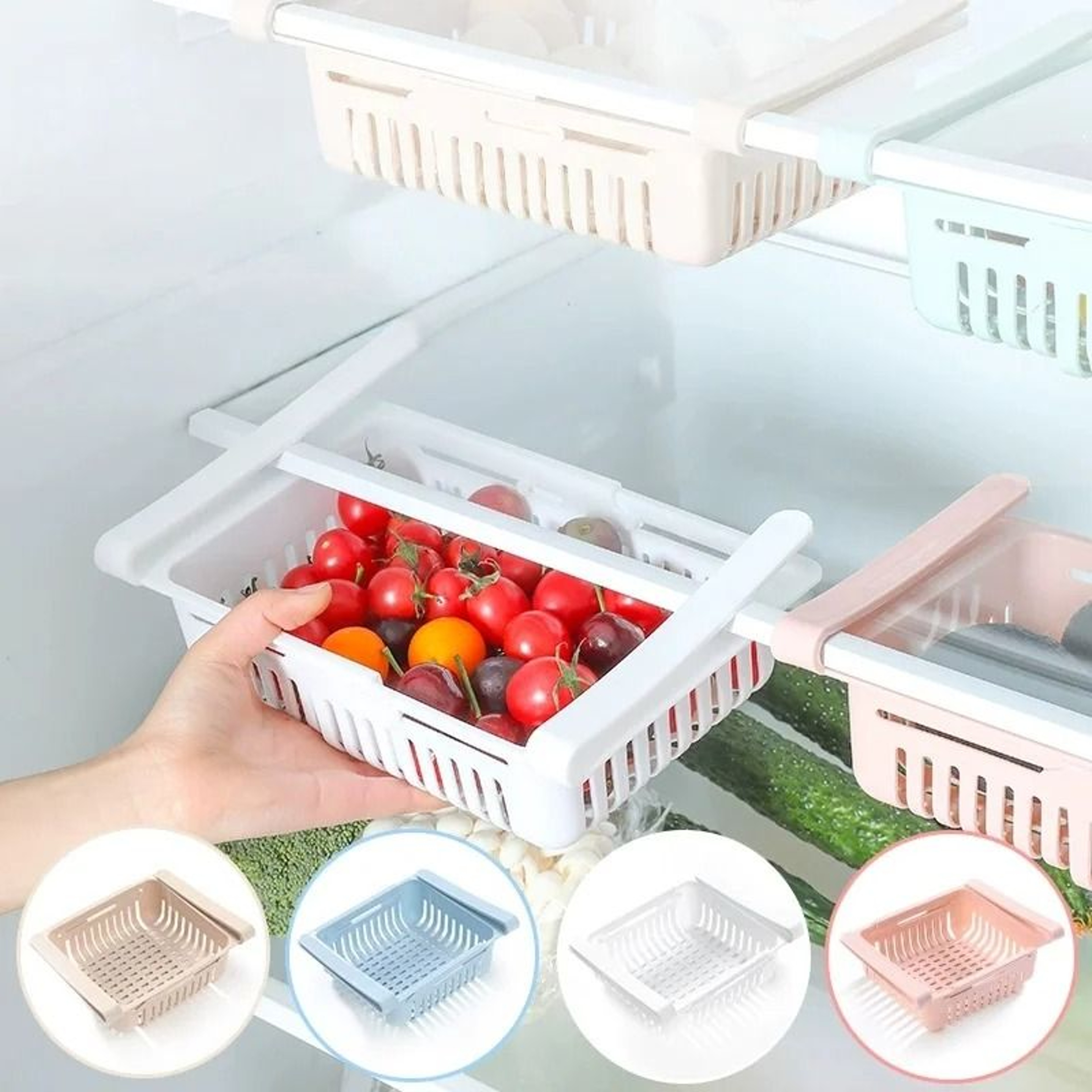 Pull Out Refrigerator Drawer Organizer Adjustable Fridge Storage Shelf 8
