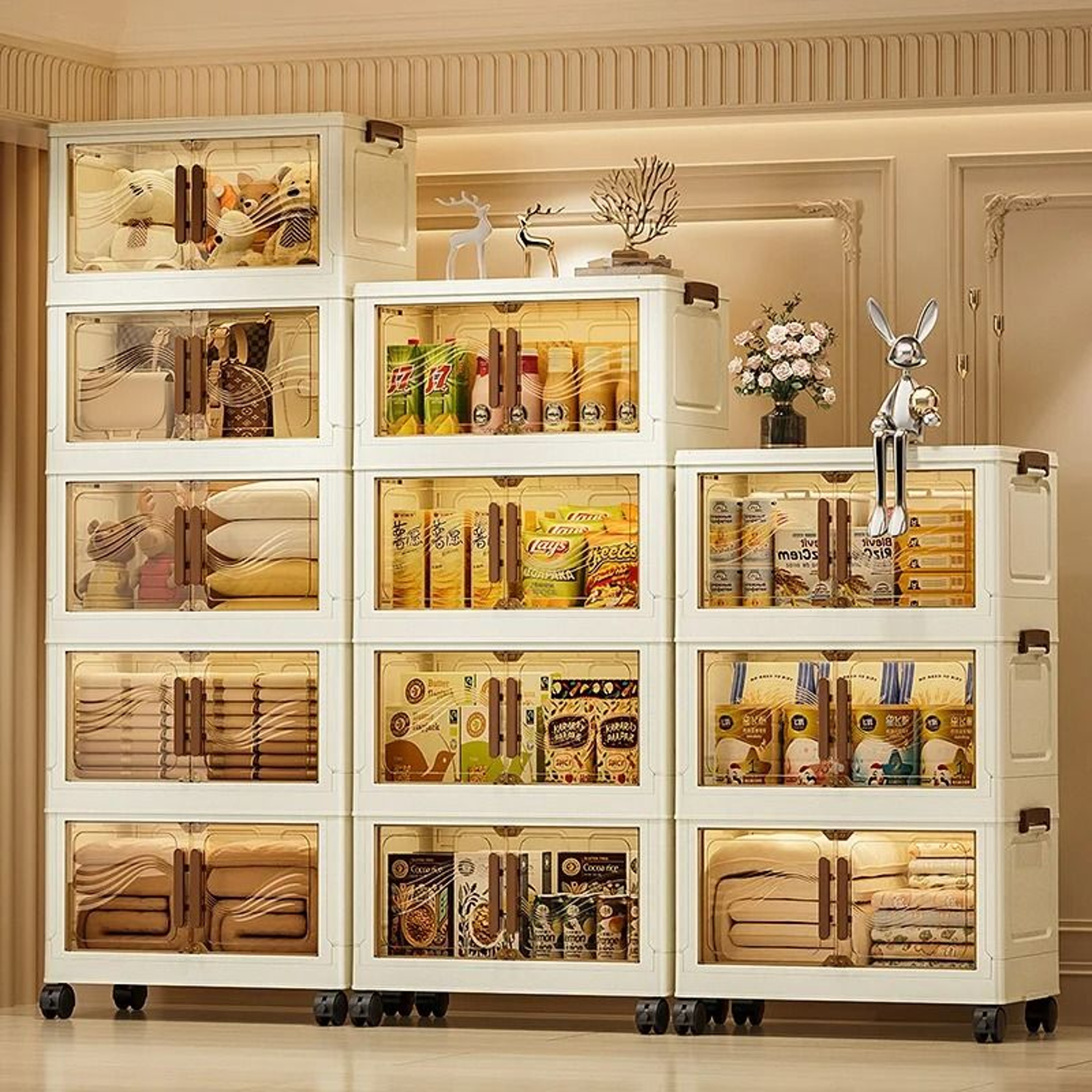 Foldable Storage Box With Clear Door Stackable Organizer Bin 0