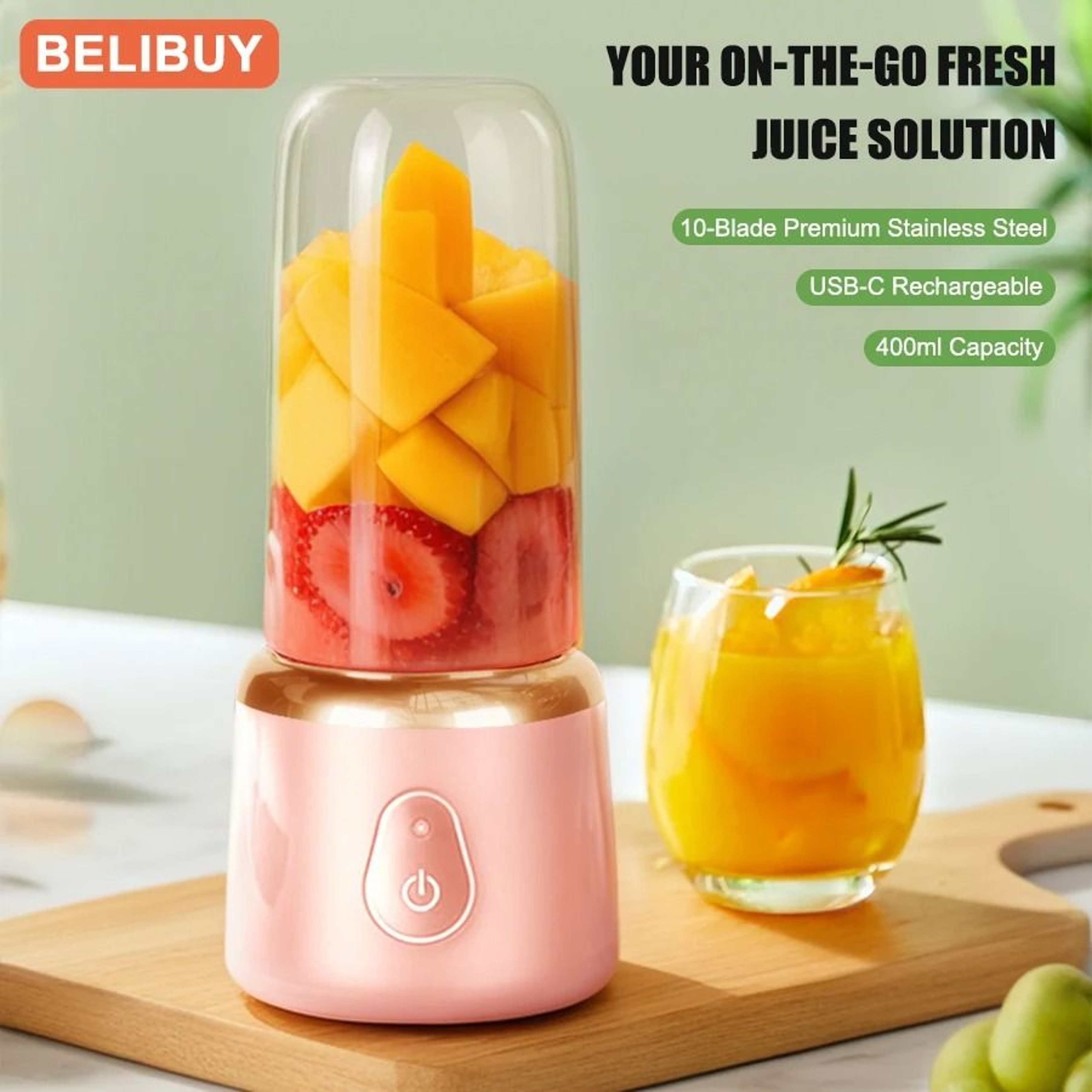 JuiceGo Portable USB Juicer Blender 400ml Smoothie Maker 5