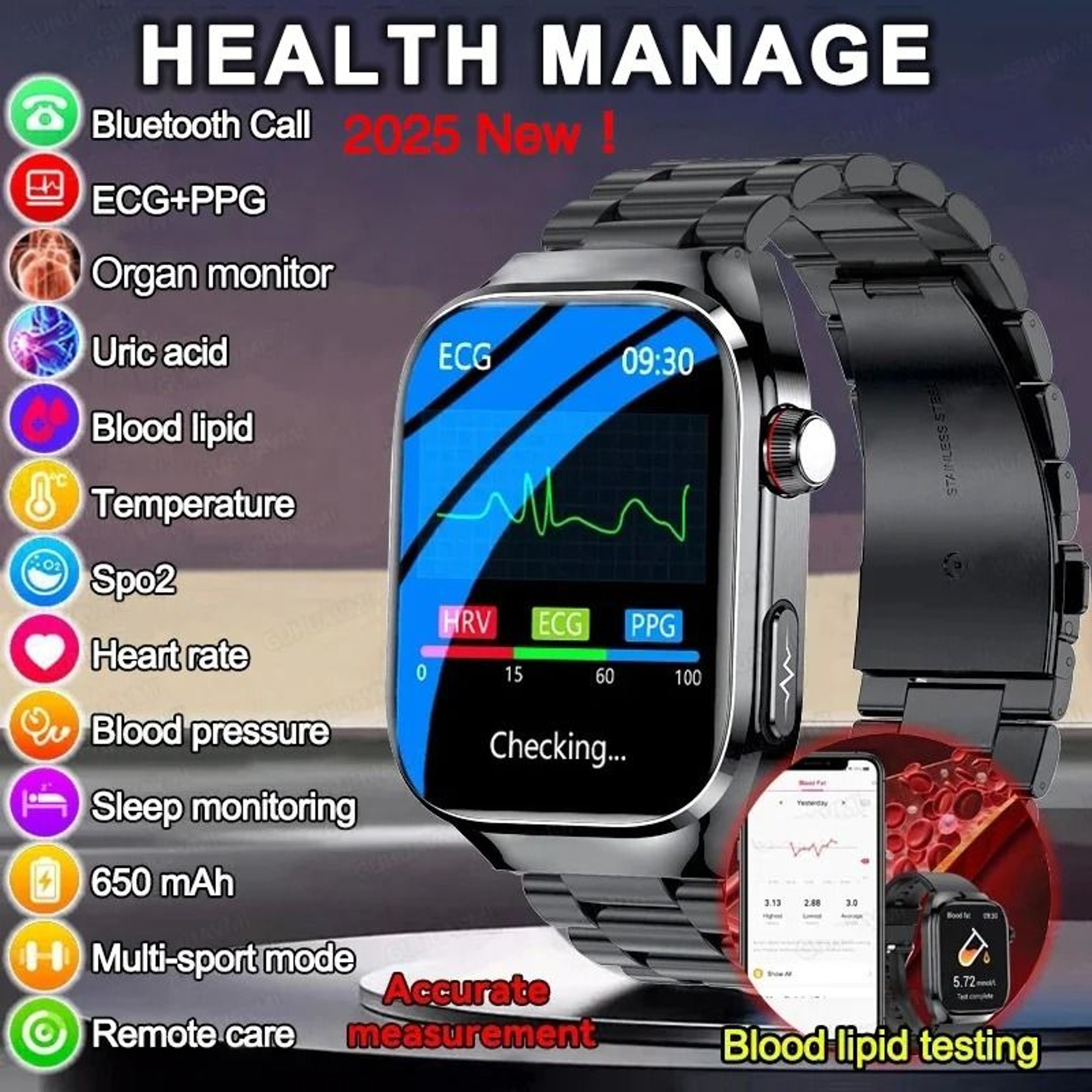 VitalSense Pro ECG Smart Watch Health Tracker Bluetooth Call 17