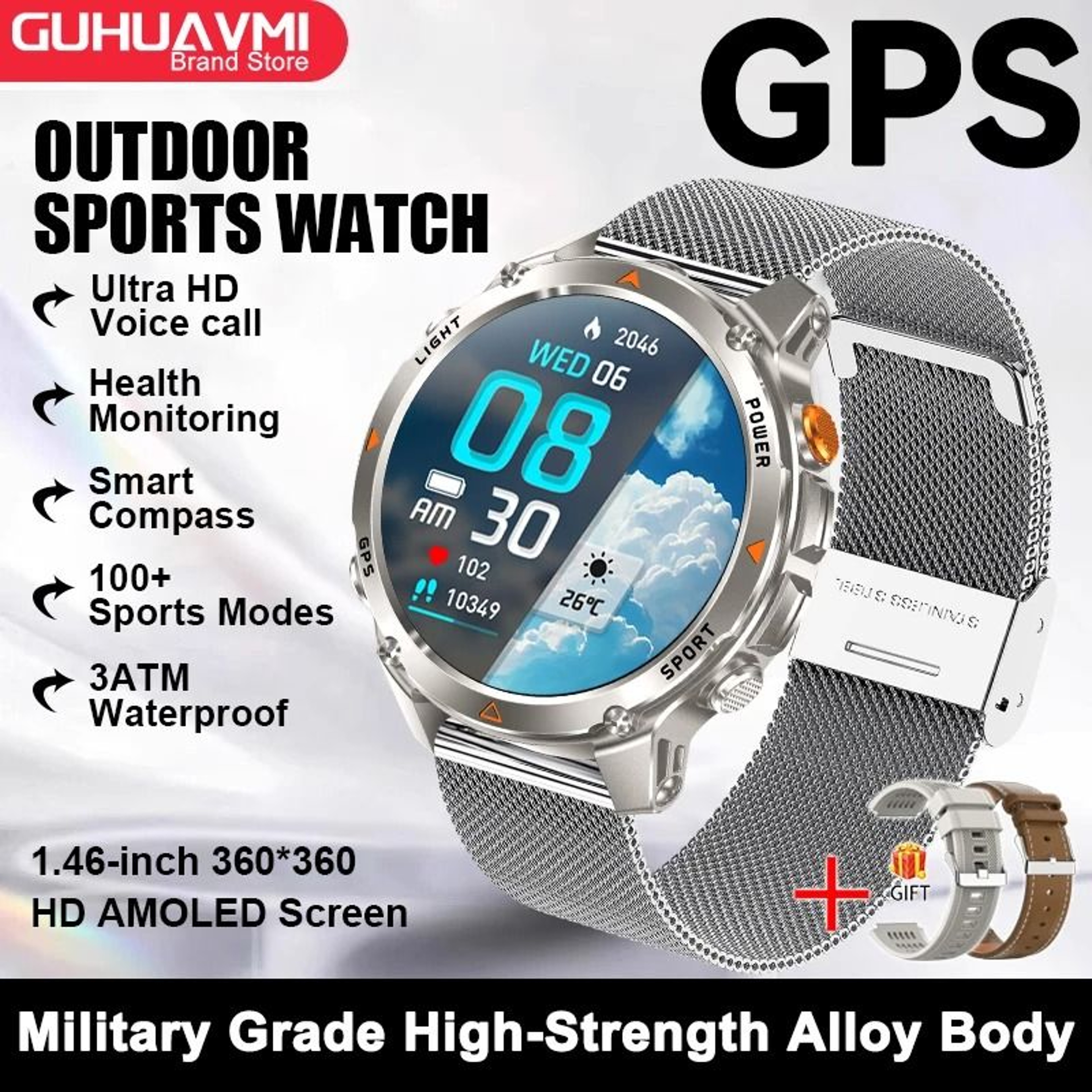 GPS Navigation AMOLED Smart Watch With Bluetooth Calling Waterproof Sport Smartwatch With NFC 13