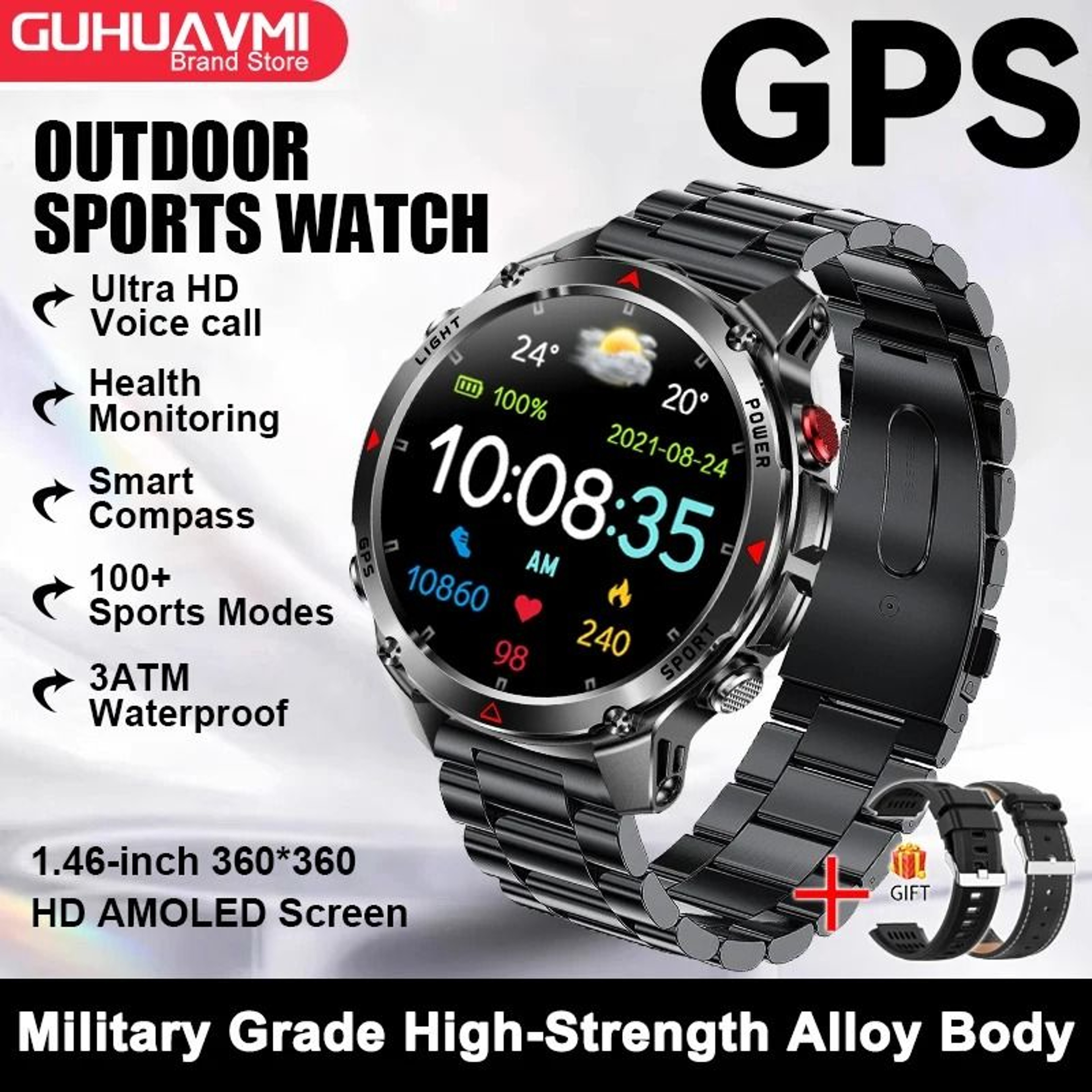 GPS Navigation AMOLED Smart Watch With Bluetooth Calling Waterproof Sport Smartwatch With NFC 14
