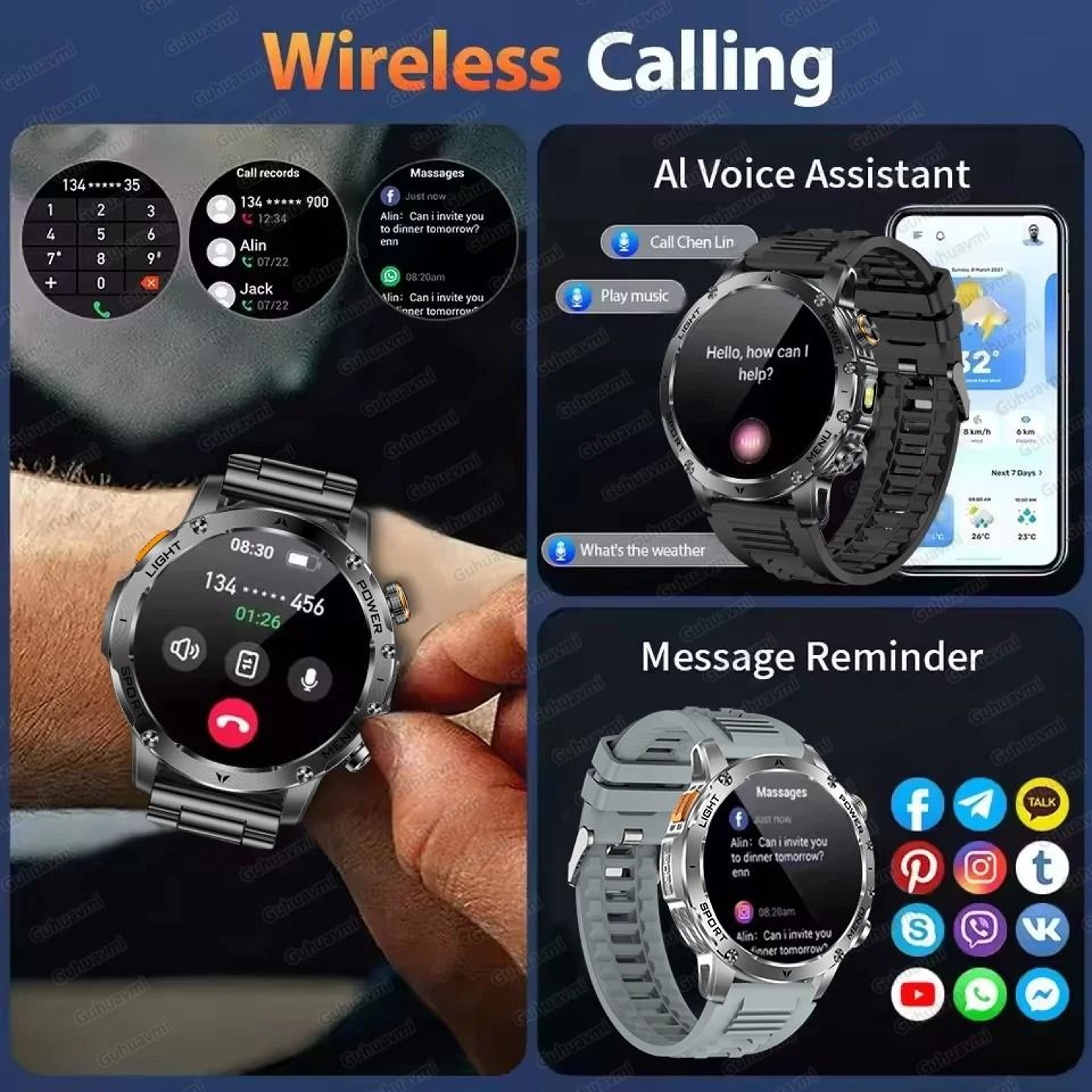 Military GPS Tracker Smartwatch With AMOLED Display Bluetooth Calling Waterproof Sports Watch 12