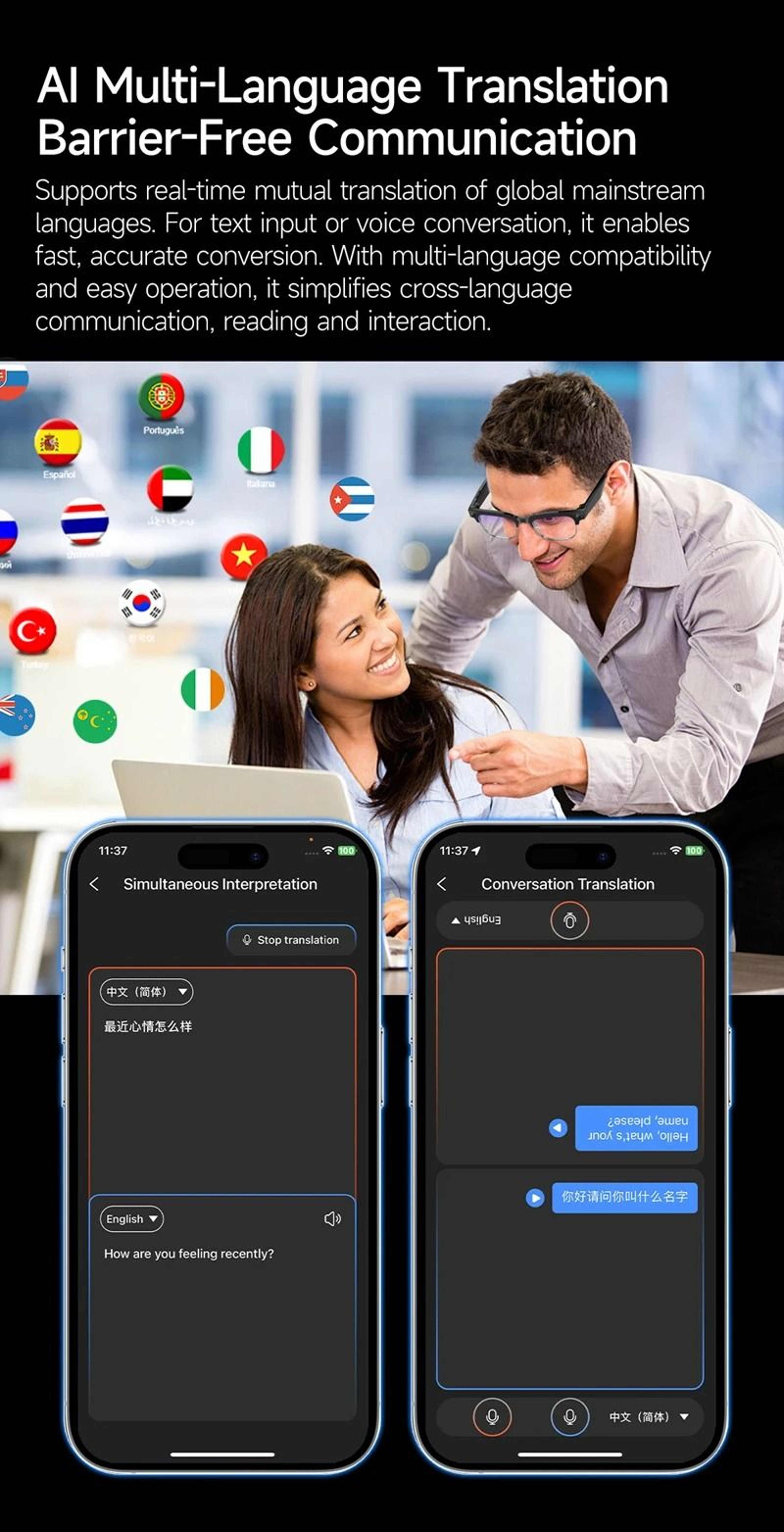 AI Translation Smart Glasses With 4K Camera Bluetooth Calling And Voice Recognition 6